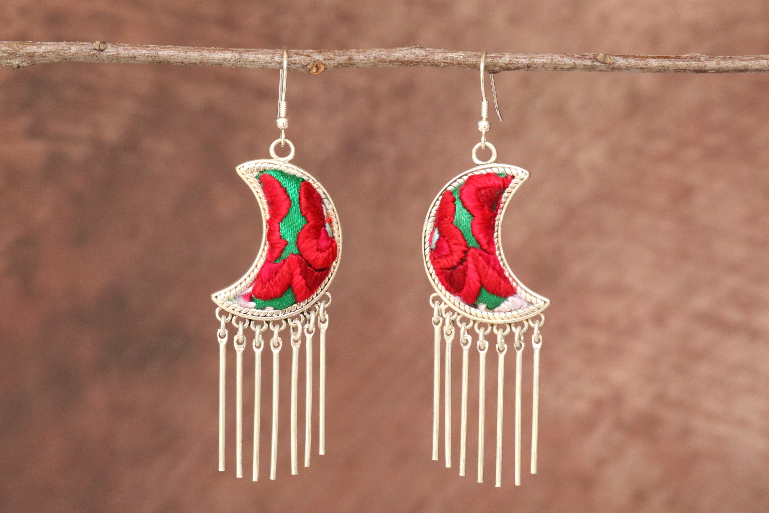 Moonlight Embroidered Tassel Earrings