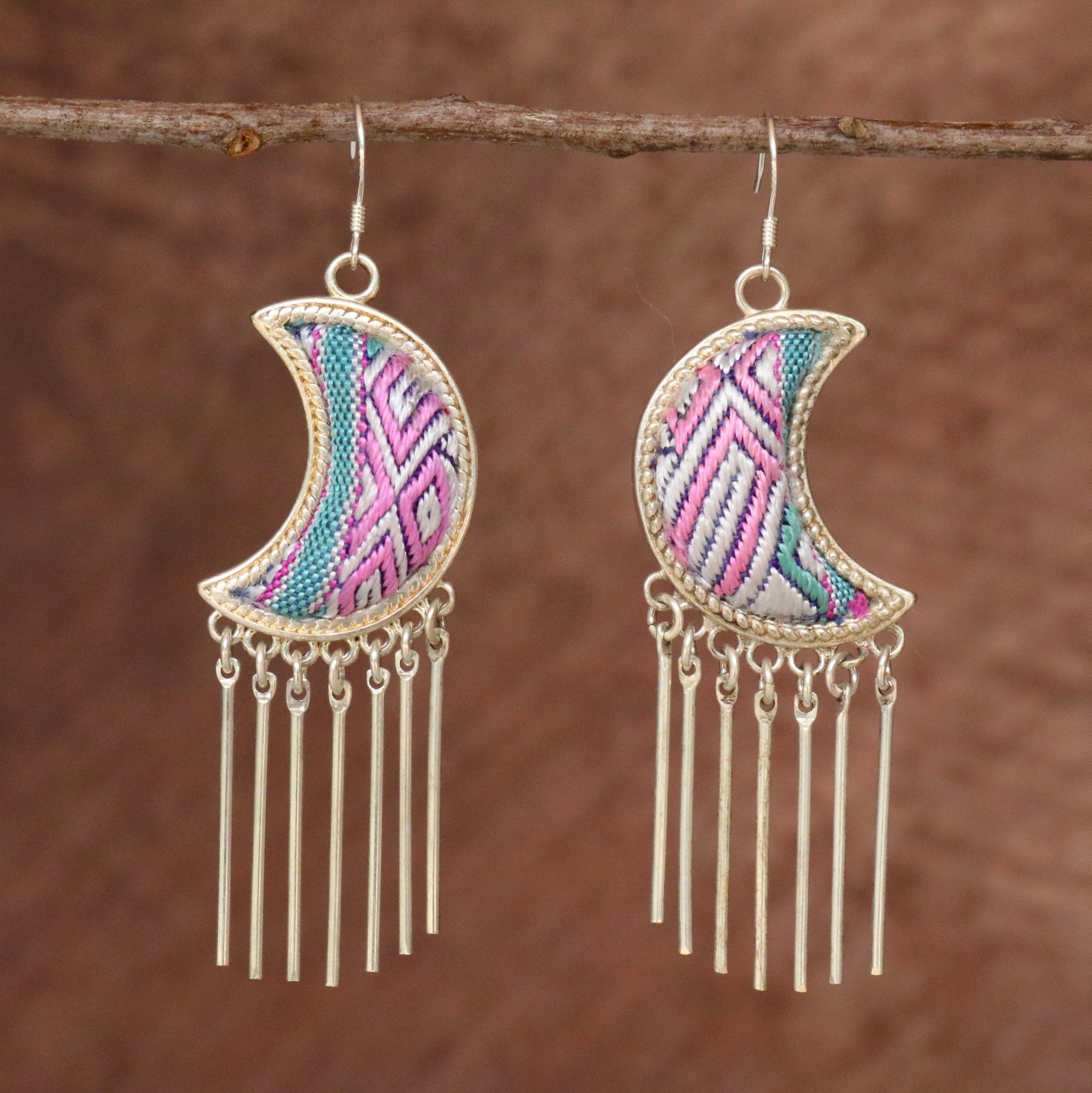 Moonlight Embroidered Tassel Earrings