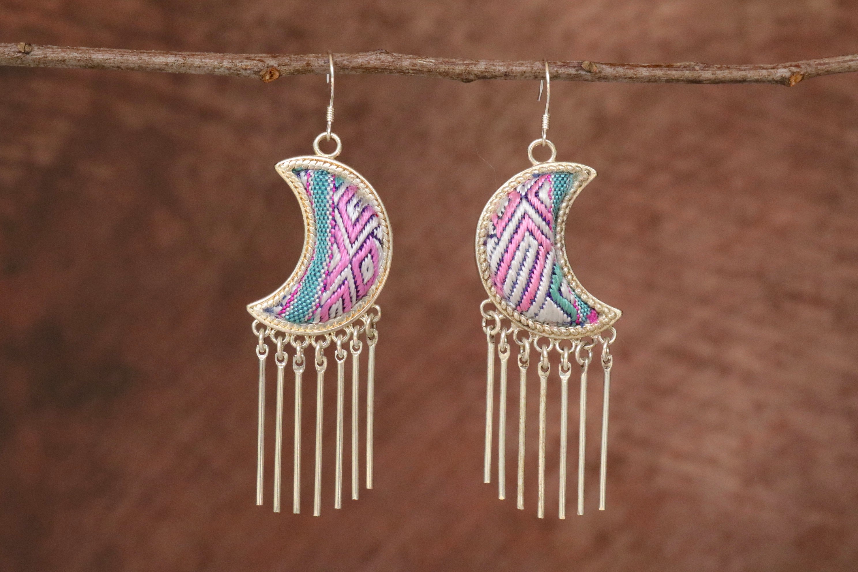 Moonlight Embroidered Tassel Earrings