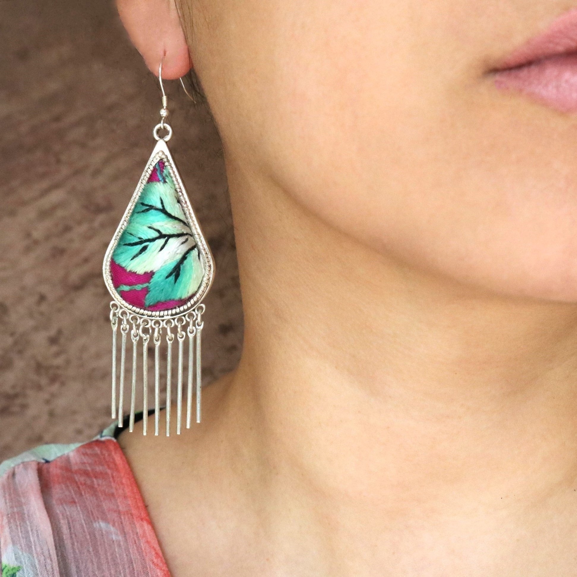 Raindrops Tassel Hand Embroidered Earrings