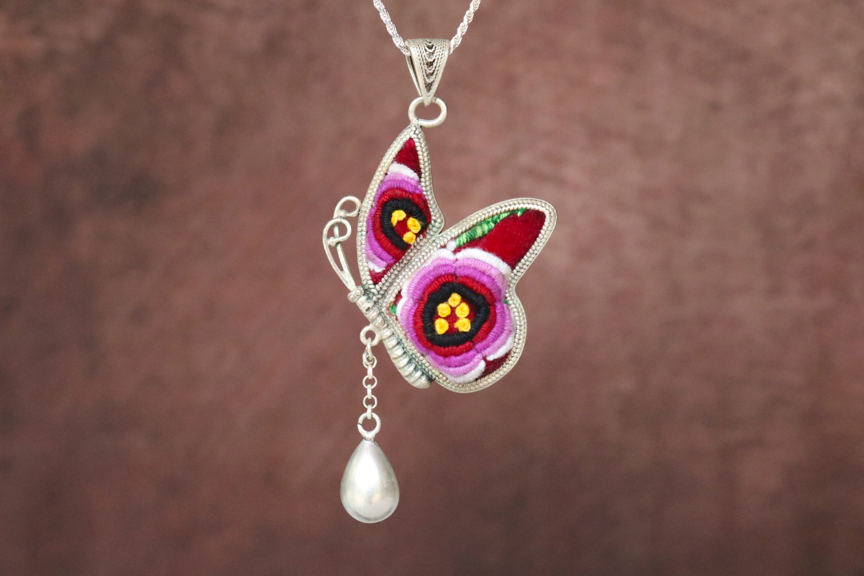 Wings of Solace Embroidered Butterfly Necklace