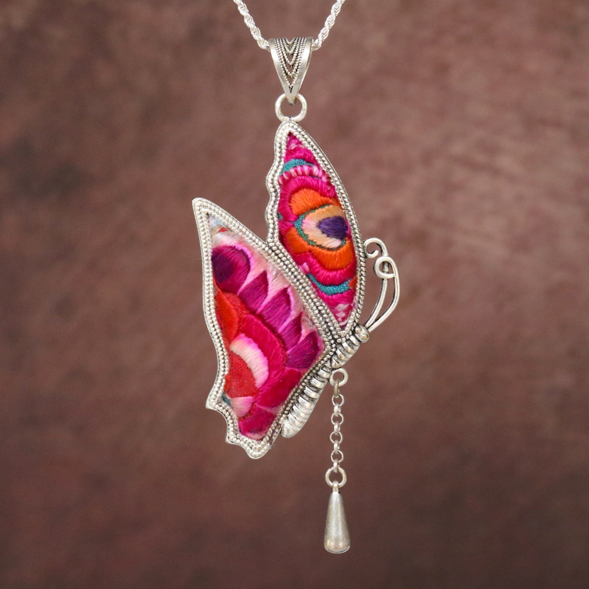 Wings of Solace Hand Embroidered Butterfly Necklace