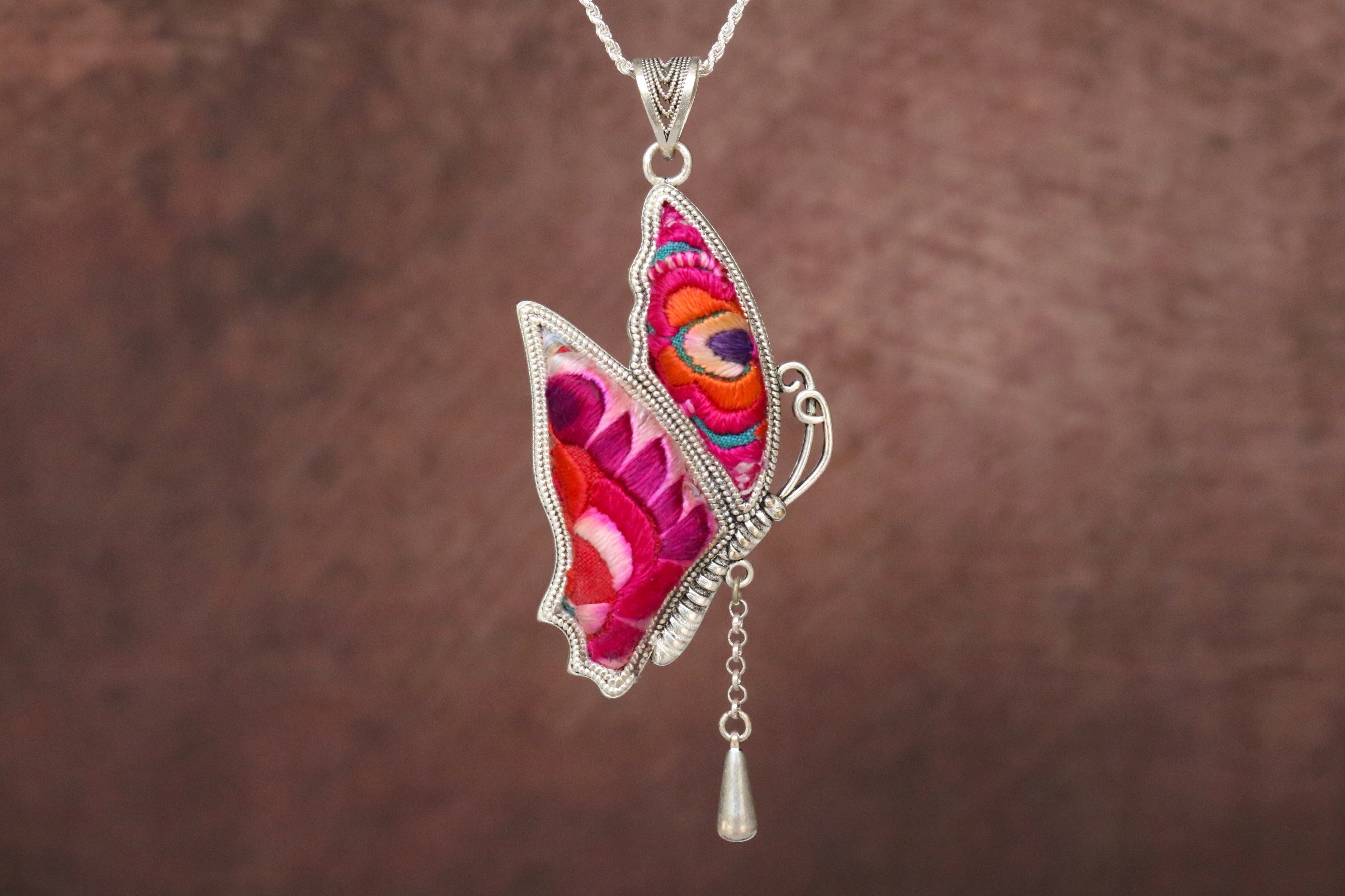 Wings of Solace Embroidered Butterfly Necklace