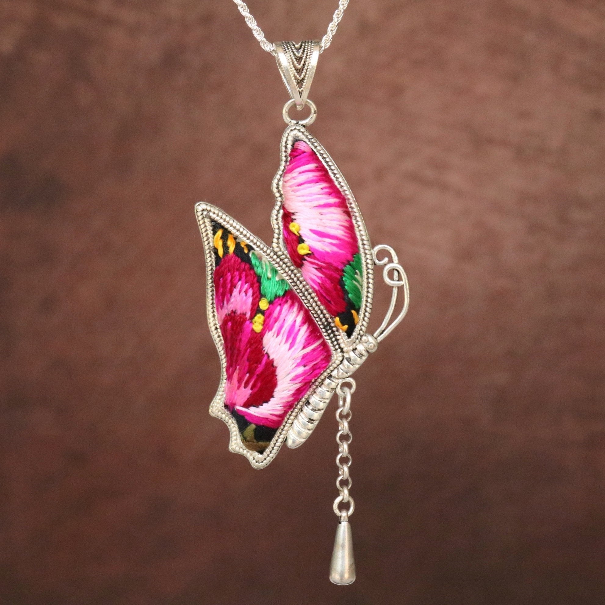 Wings of Solace Hand Embroidered Butterfly Necklace