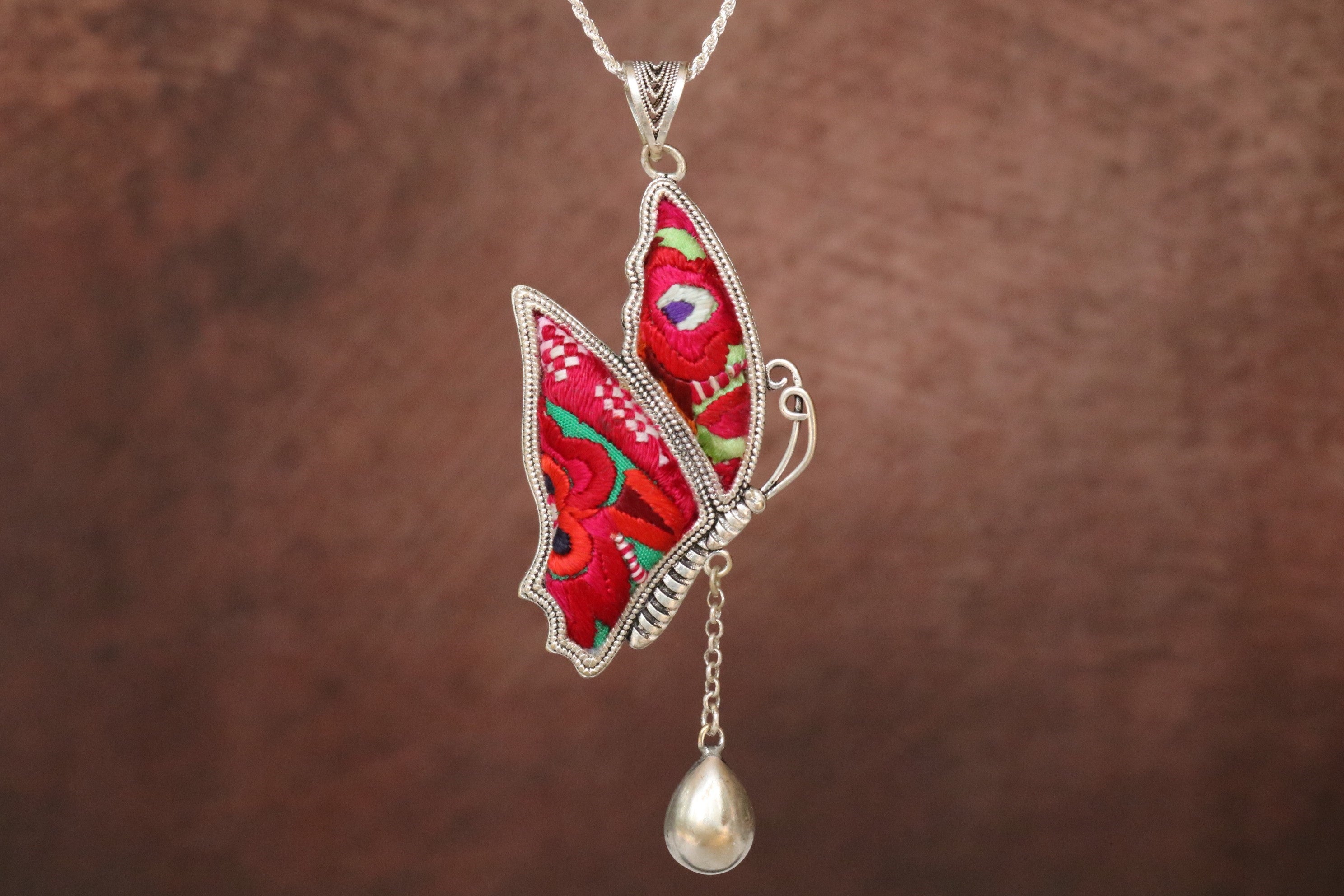 Wings of Solace Embroidered Butterfly Necklace