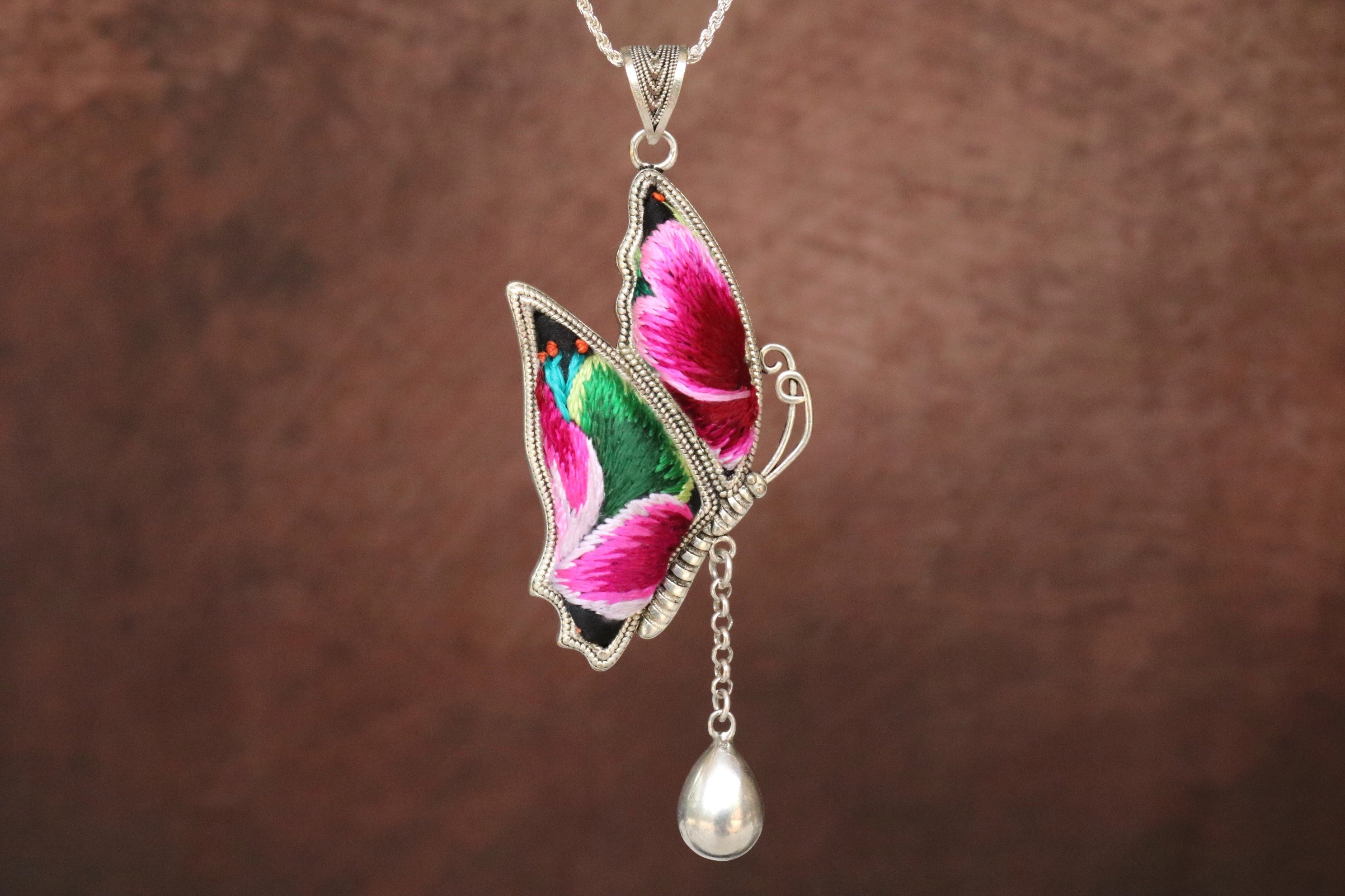 Wings of Solace Embroidered Butterfly Necklace