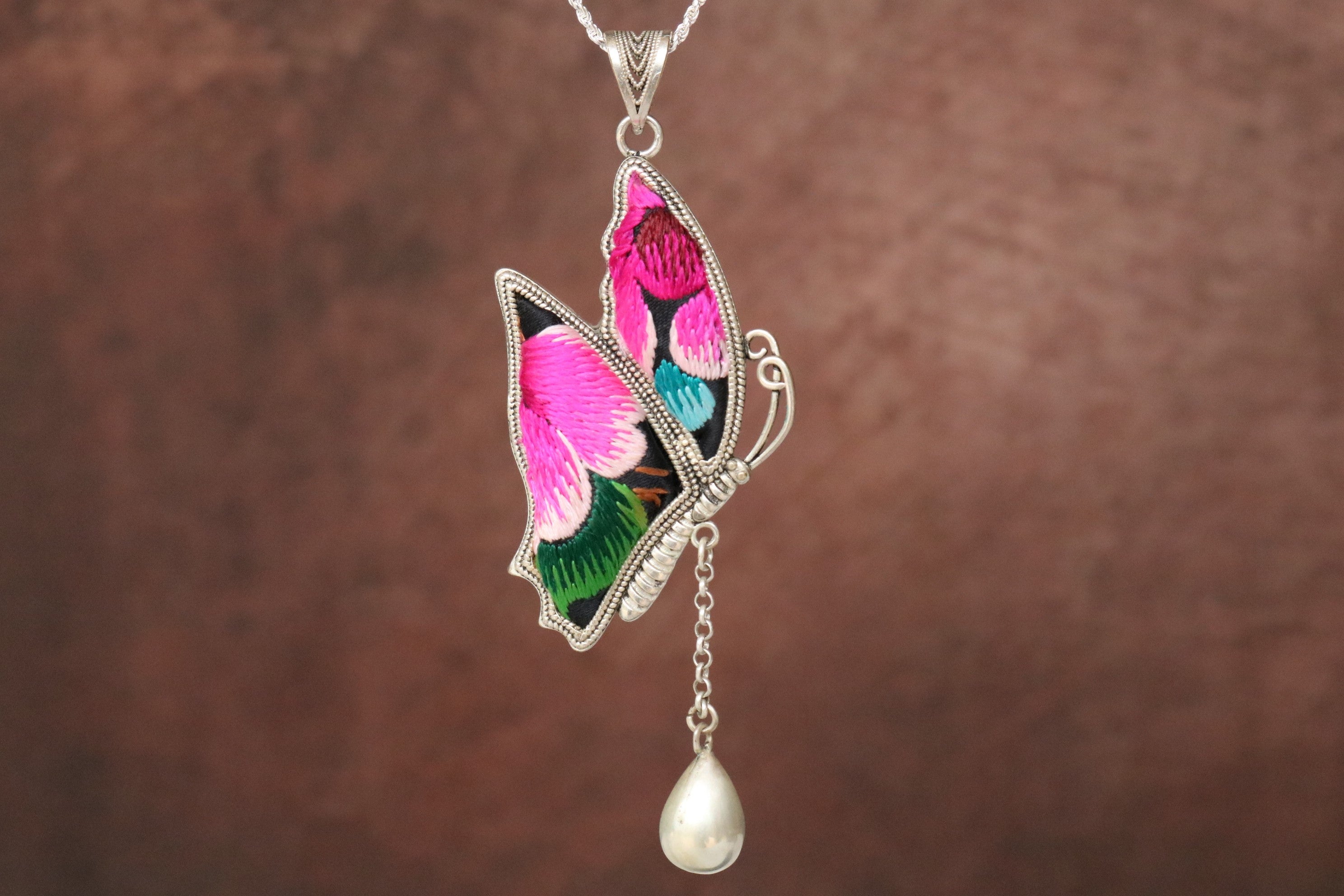 Wings of Solace Embroidered Butterfly Necklace