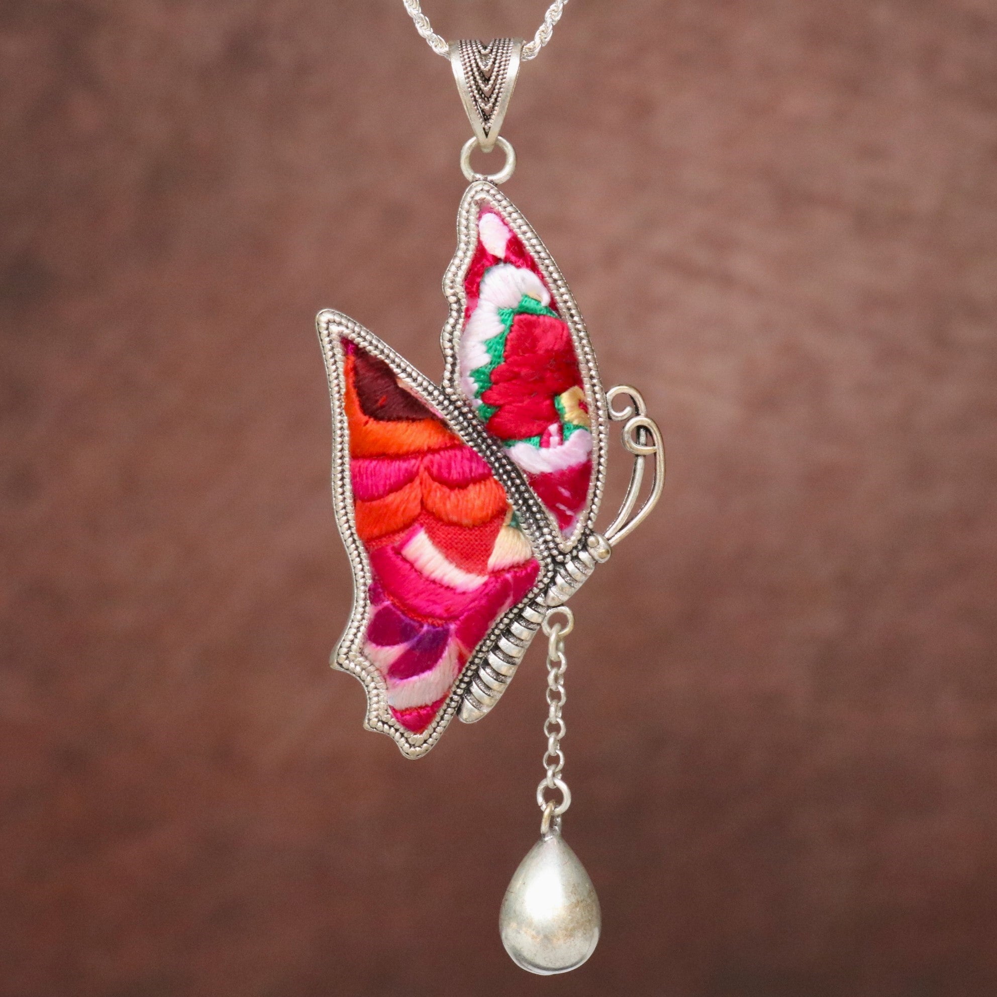 Wings of Solace Embroidered Butterfly Necklace