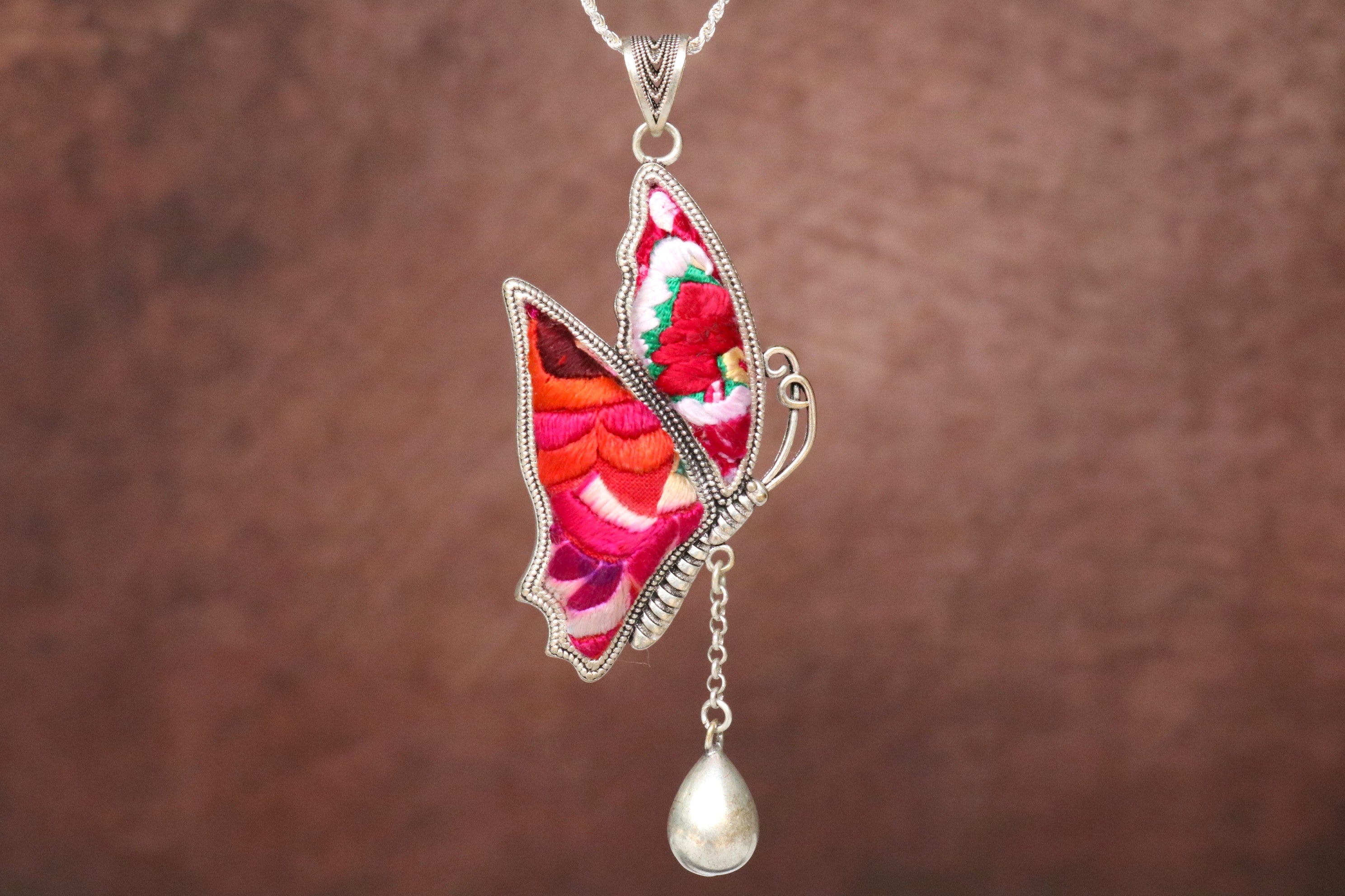 Wings of Solace Embroidered Butterfly Necklace