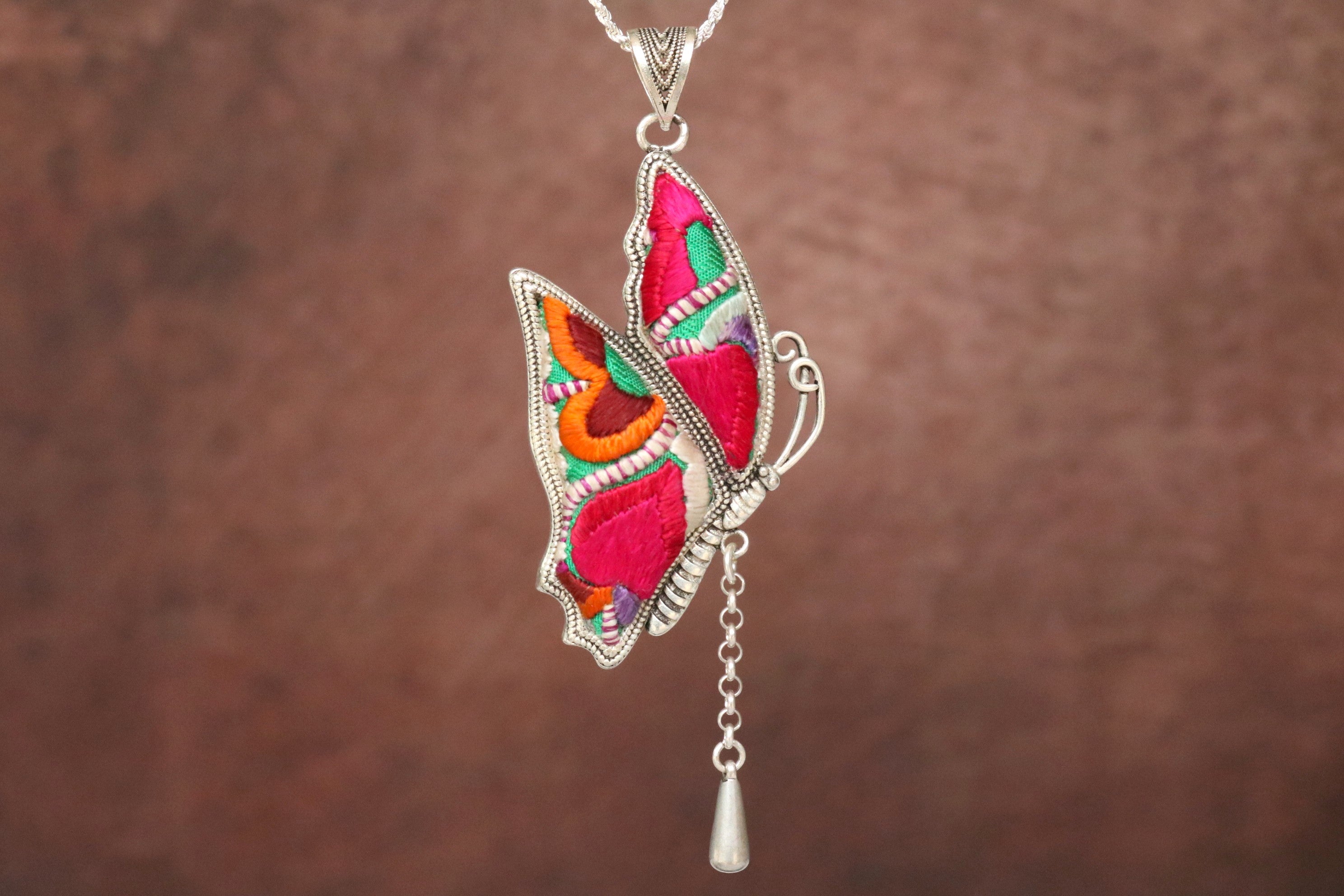 Wings of Solace Embroidered Butterfly Necklace