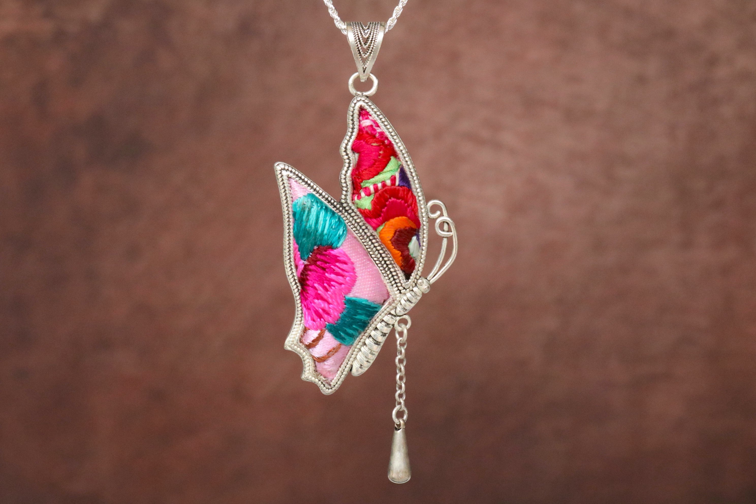 Wings of Solace Embroidered Butterfly Necklace