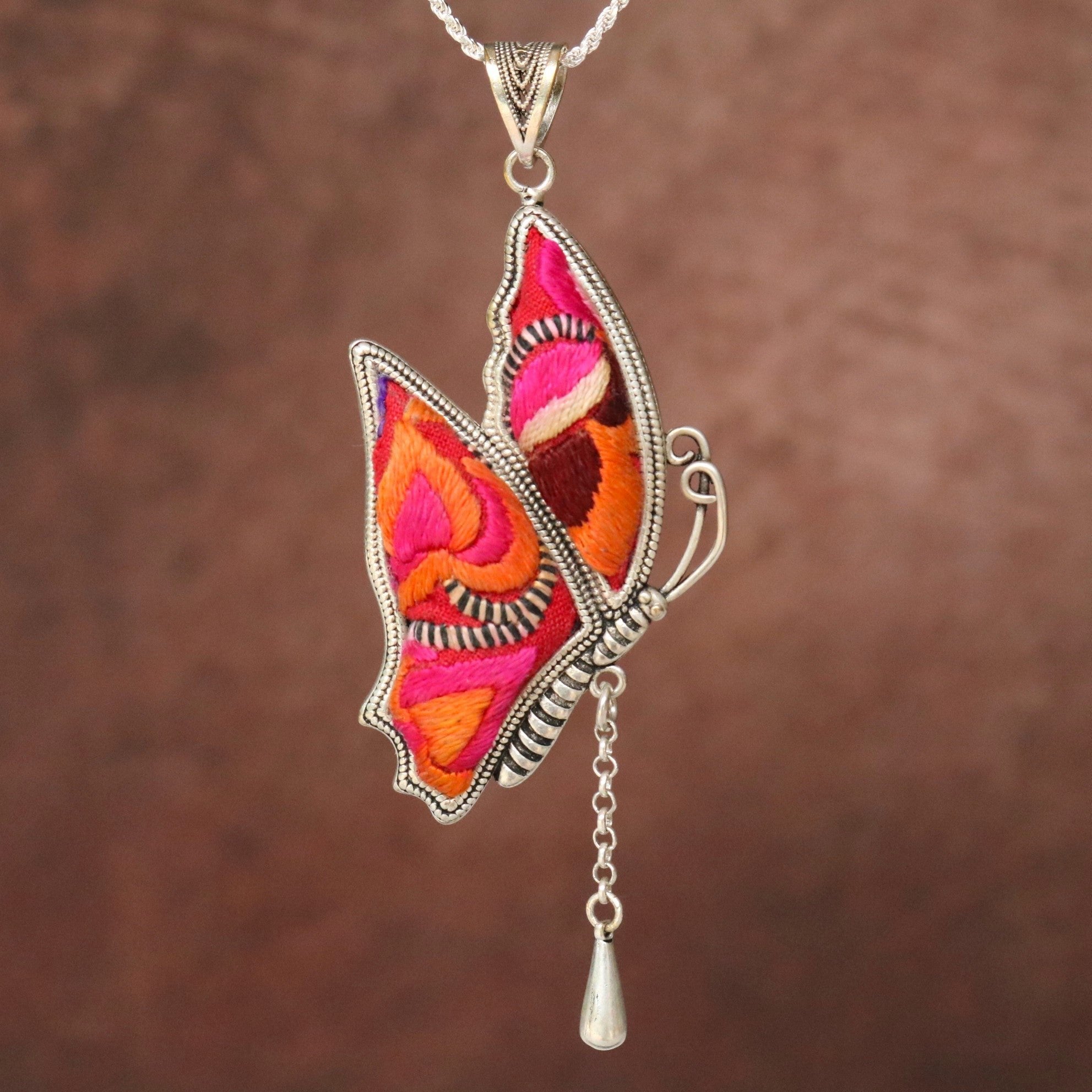 Wings of Solace Hand Embroidered Butterfly Necklace