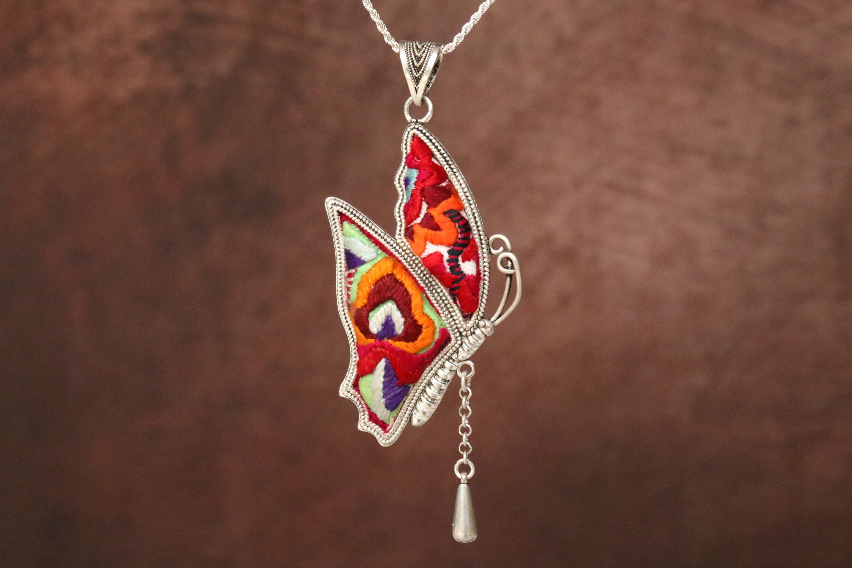 Wings of Solace Embroidered Butterfly Necklace