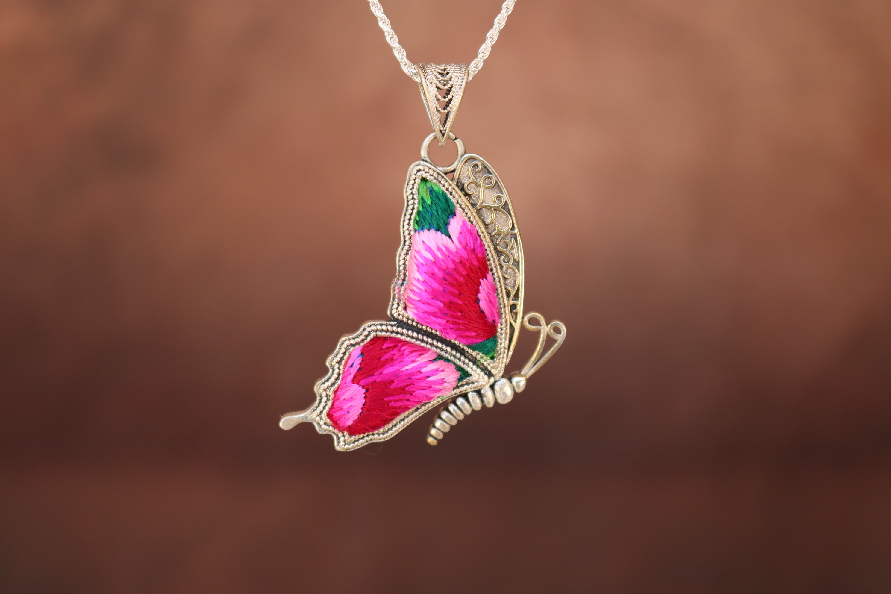 Cocoon of Comfort Butterfly Embroidered Necklace