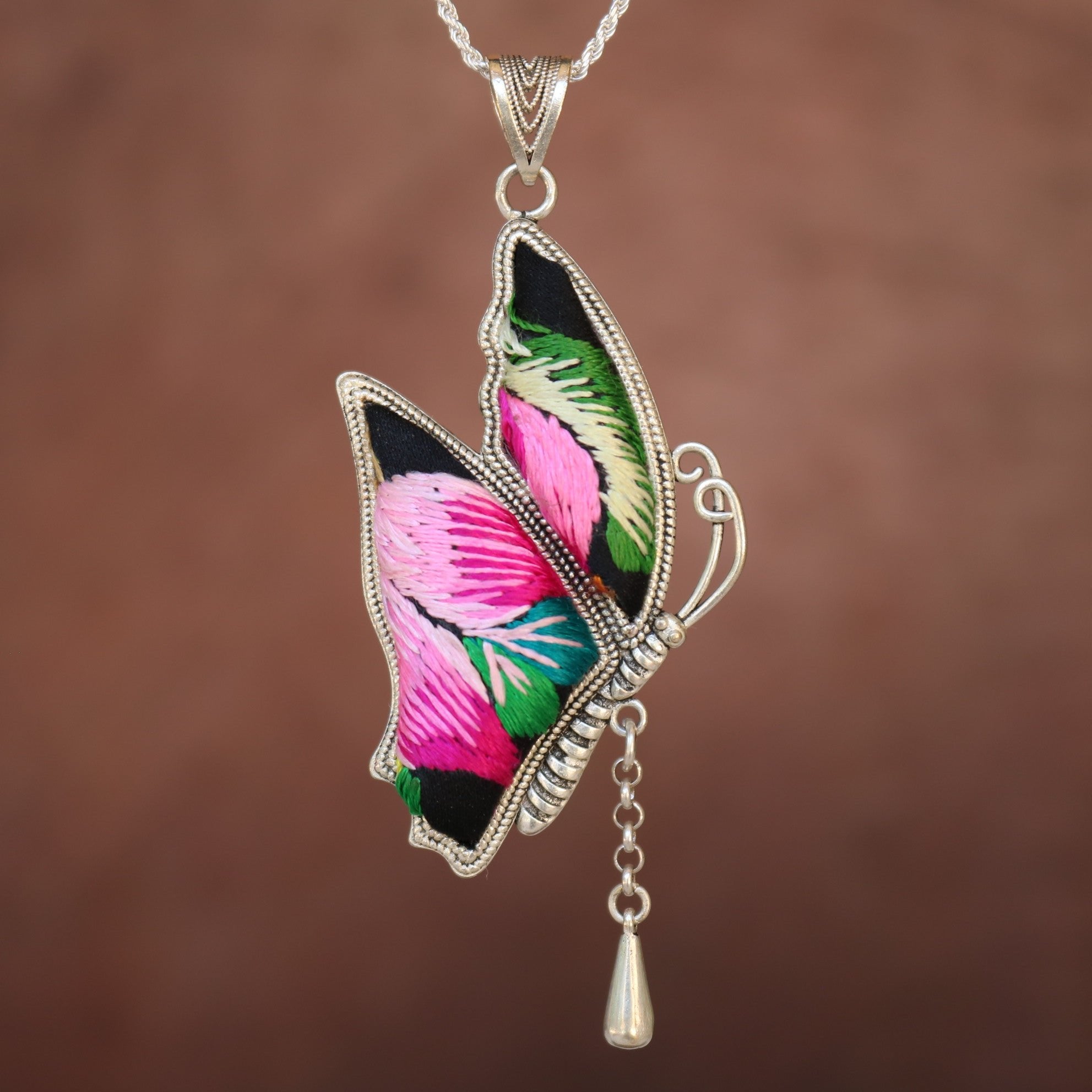 Wings of Solace Hand Embroidered Butterfly Necklace