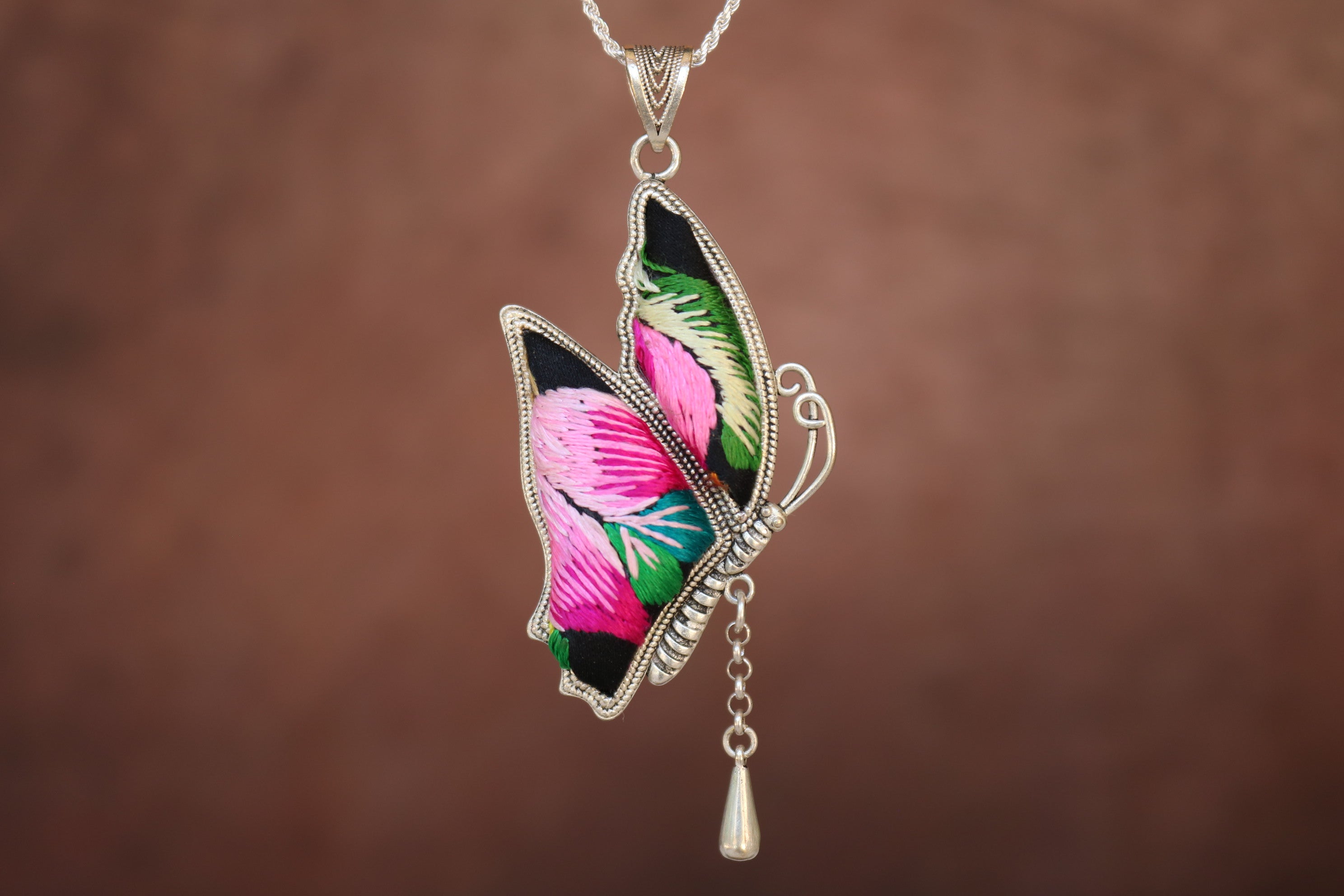 Wings of Solace Embroidered Butterfly Necklace