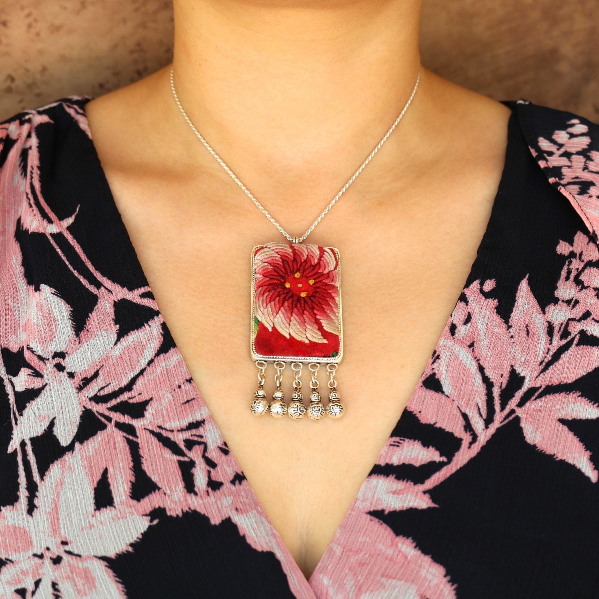 Eternal Fortune Tablet Hand Embroidered Necklace