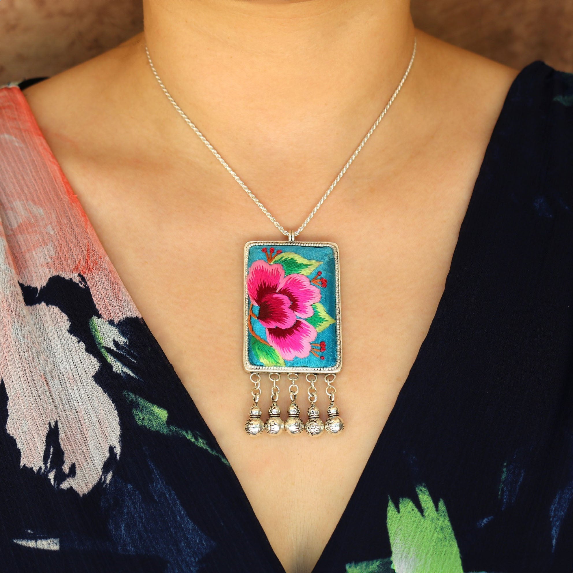 Eternal Fortune Tablet Hand Embroidered Necklace