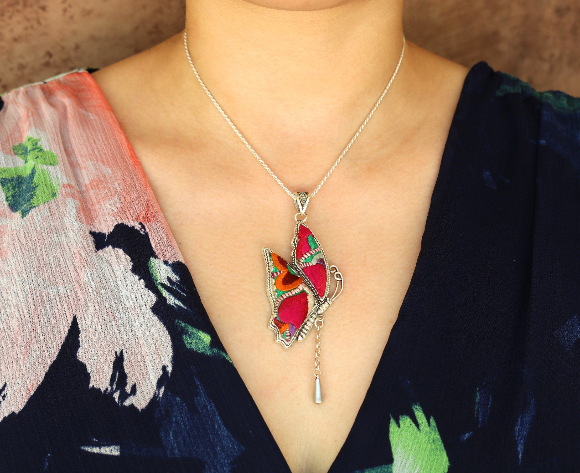 Wings of Solace Embroidered Butterfly Necklace