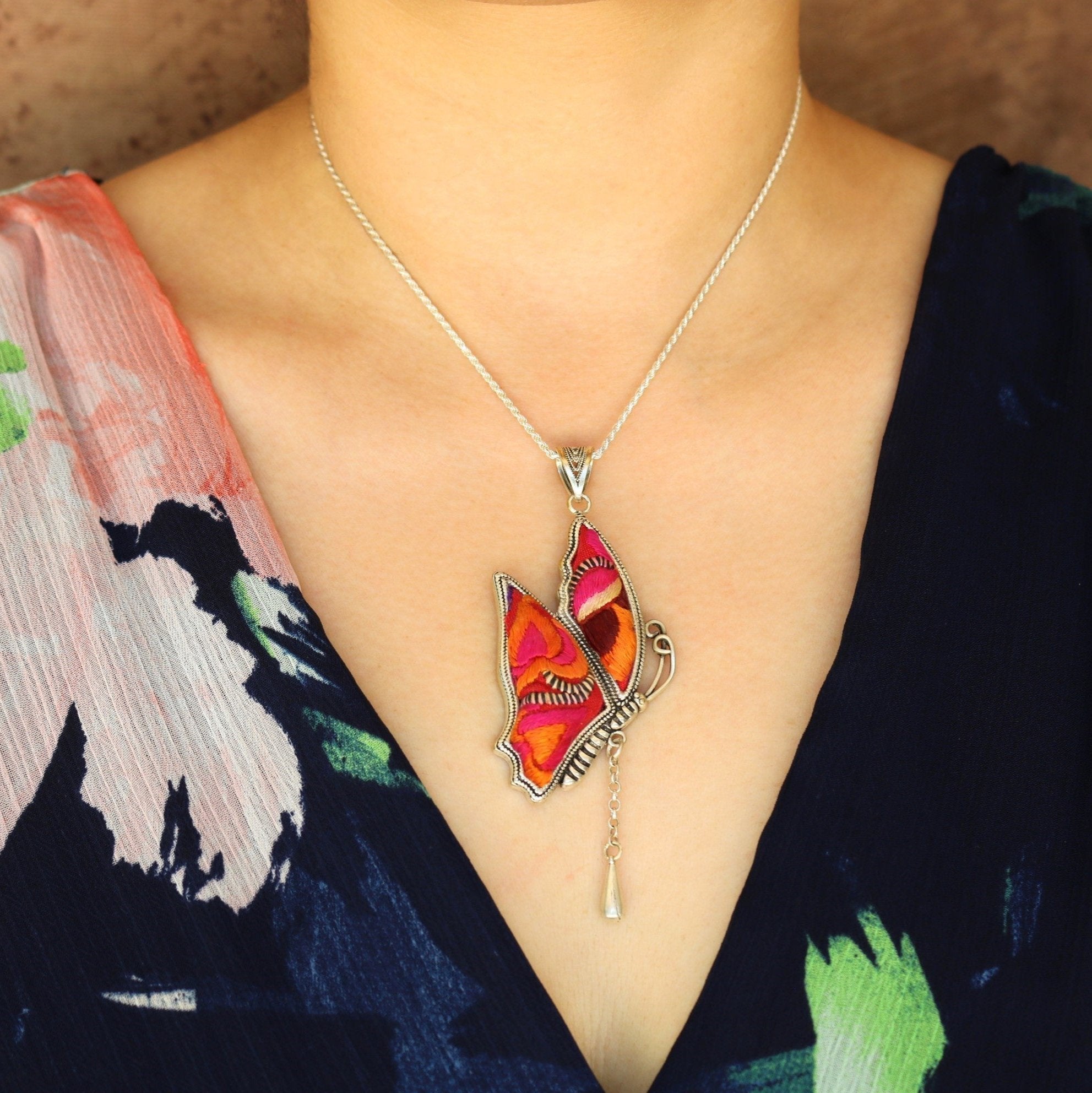 Wings of Solace Hand Embroidered Butterfly Necklace