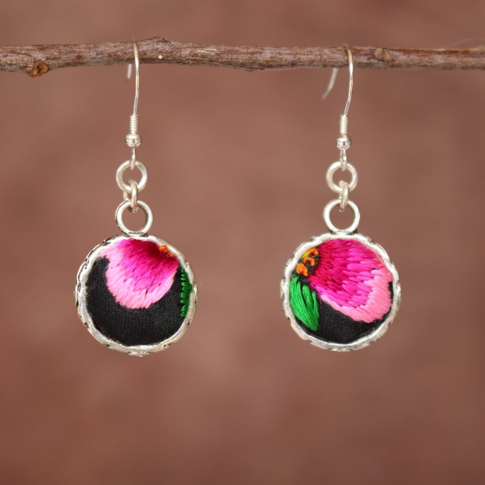 Serenity Circle Hand Embroidered Ball Earrings