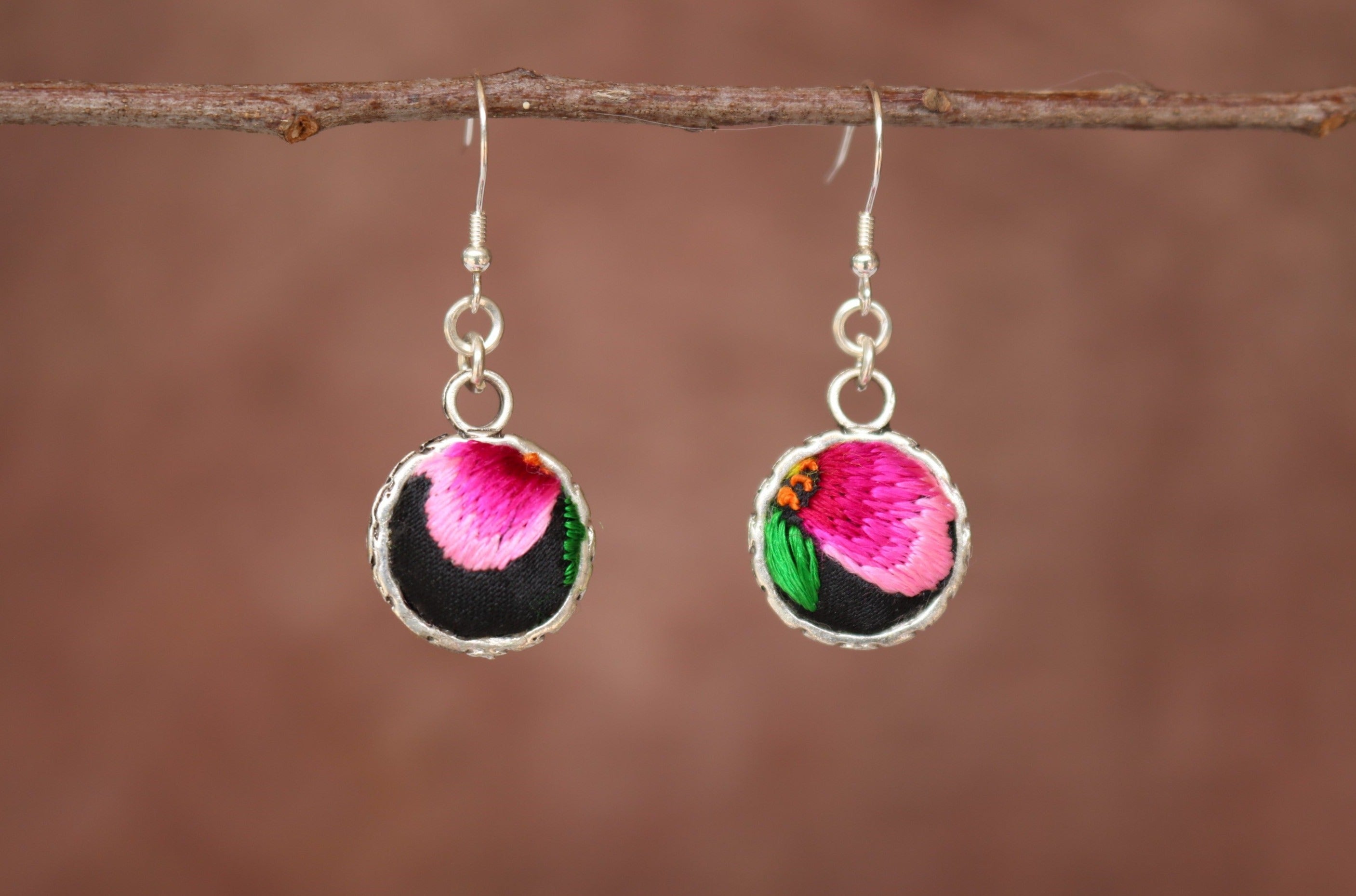 Serenity Circle Embroidered Ball Earrings