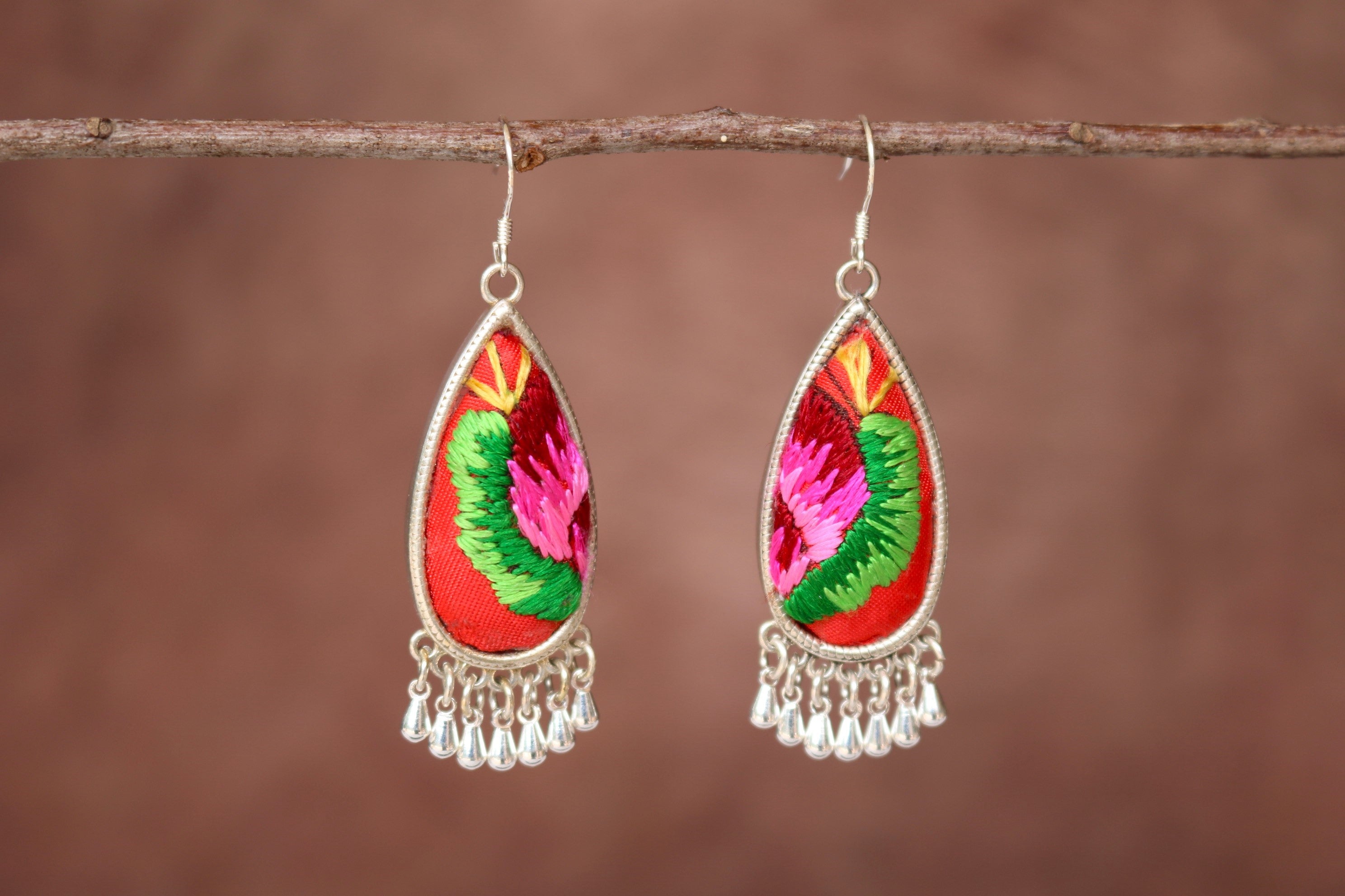 Serenity Embroidered Teardrop Earrings