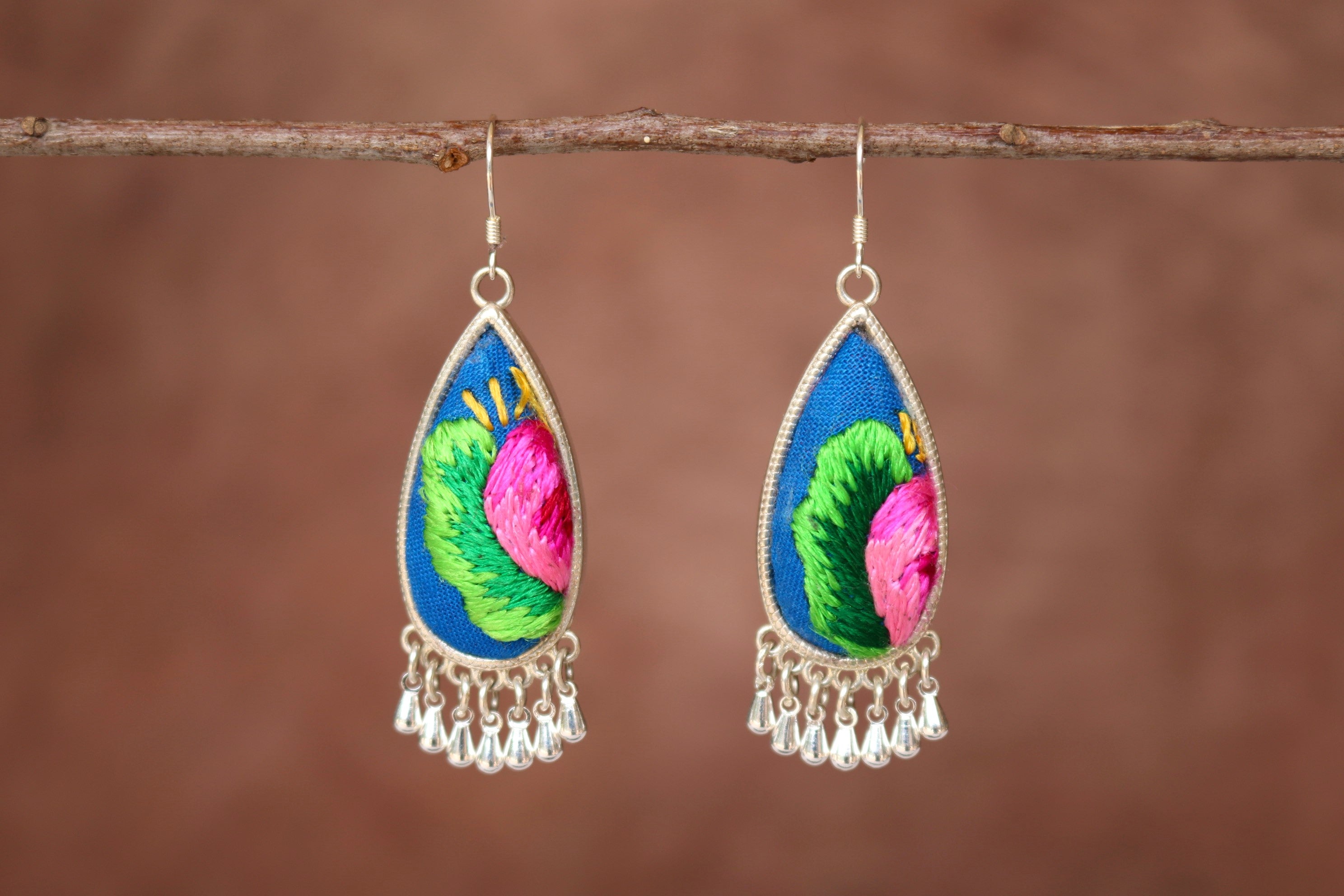 Serenity Embroidered Teardrop Earrings