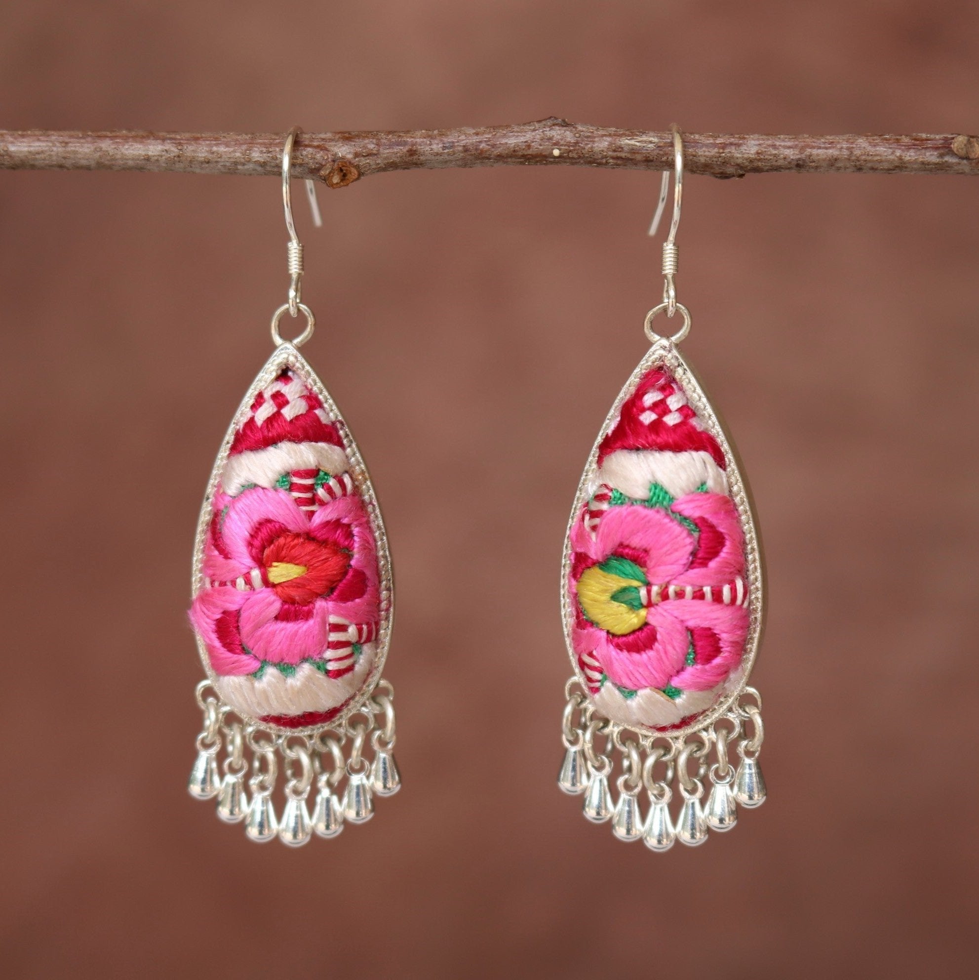 Serenity Hand Embroidered Teardrop Earrings