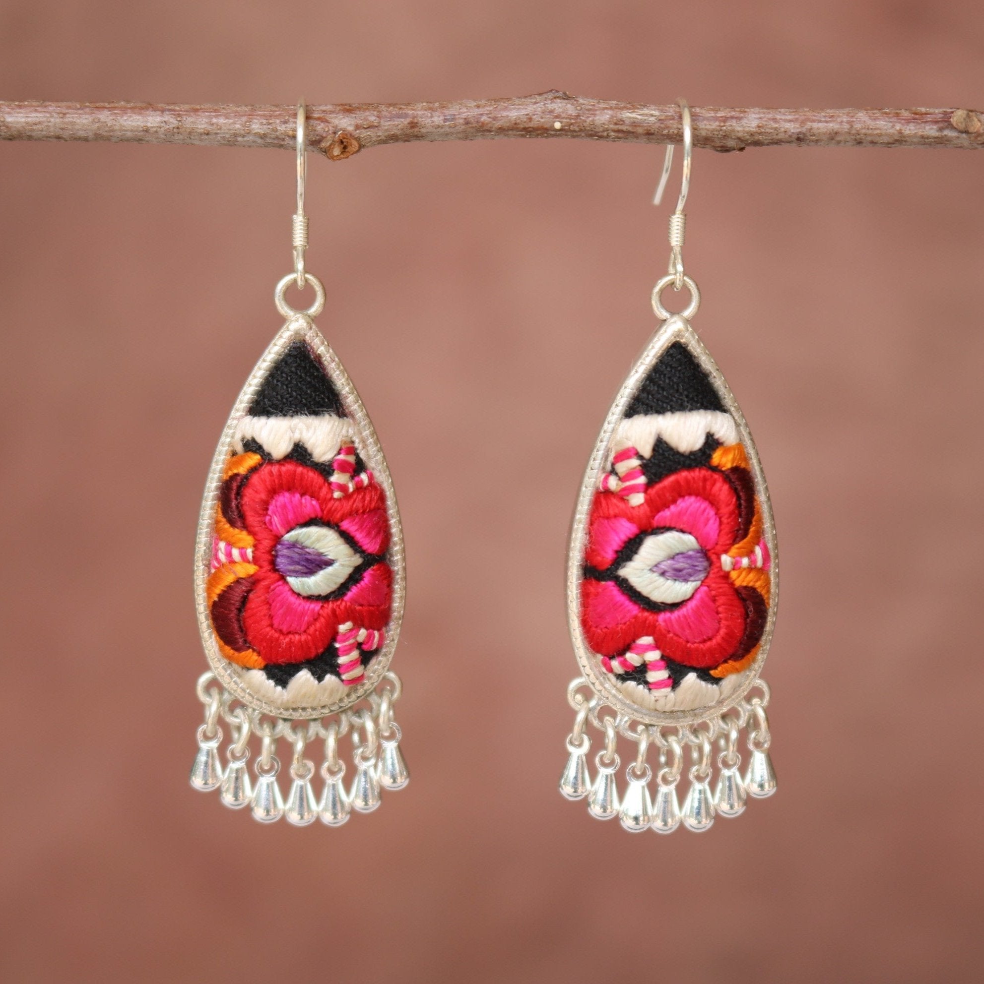 Serenity Hand Embroidered Teardrop Earrings