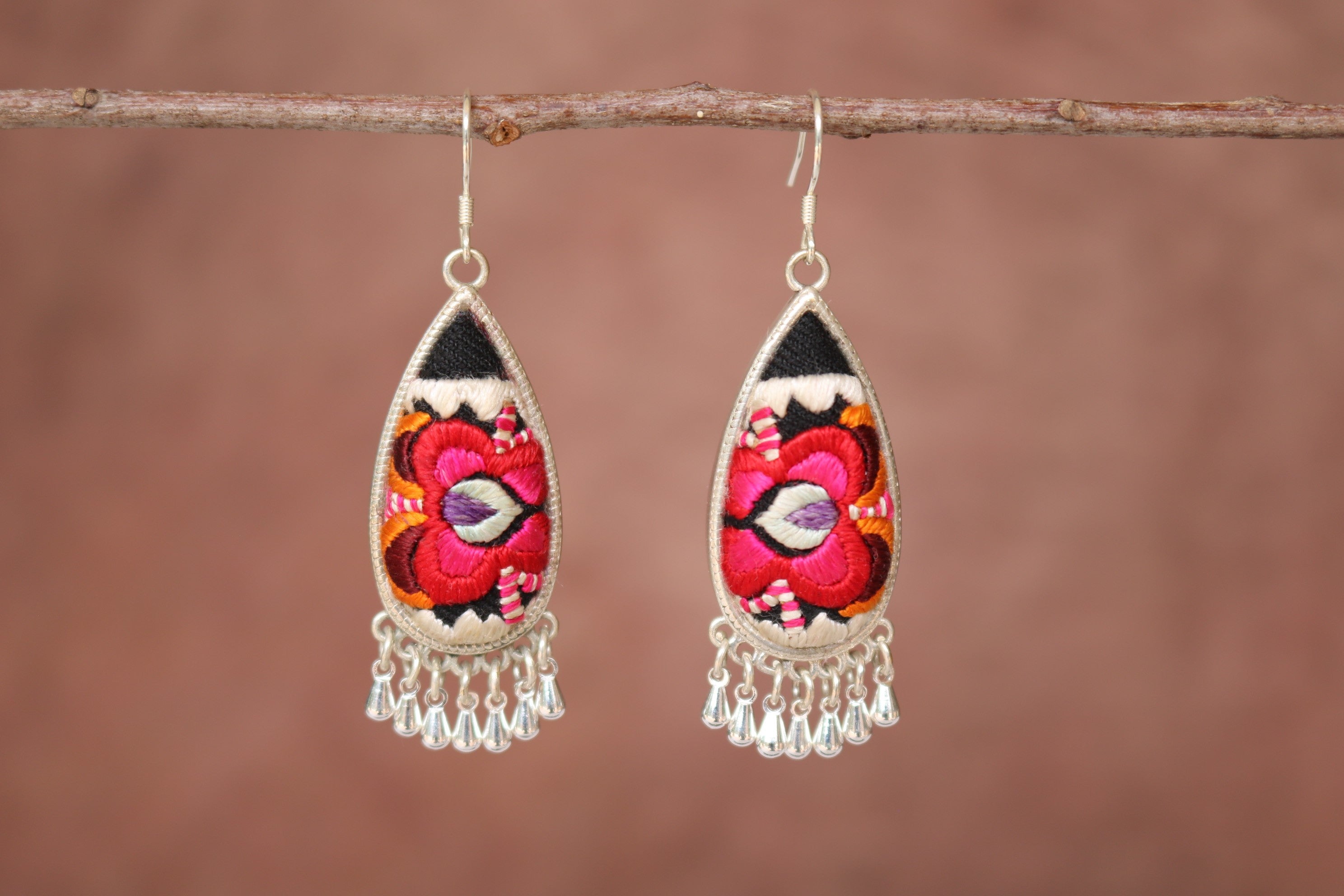 Serenity Embroidered Teardrop Earrings