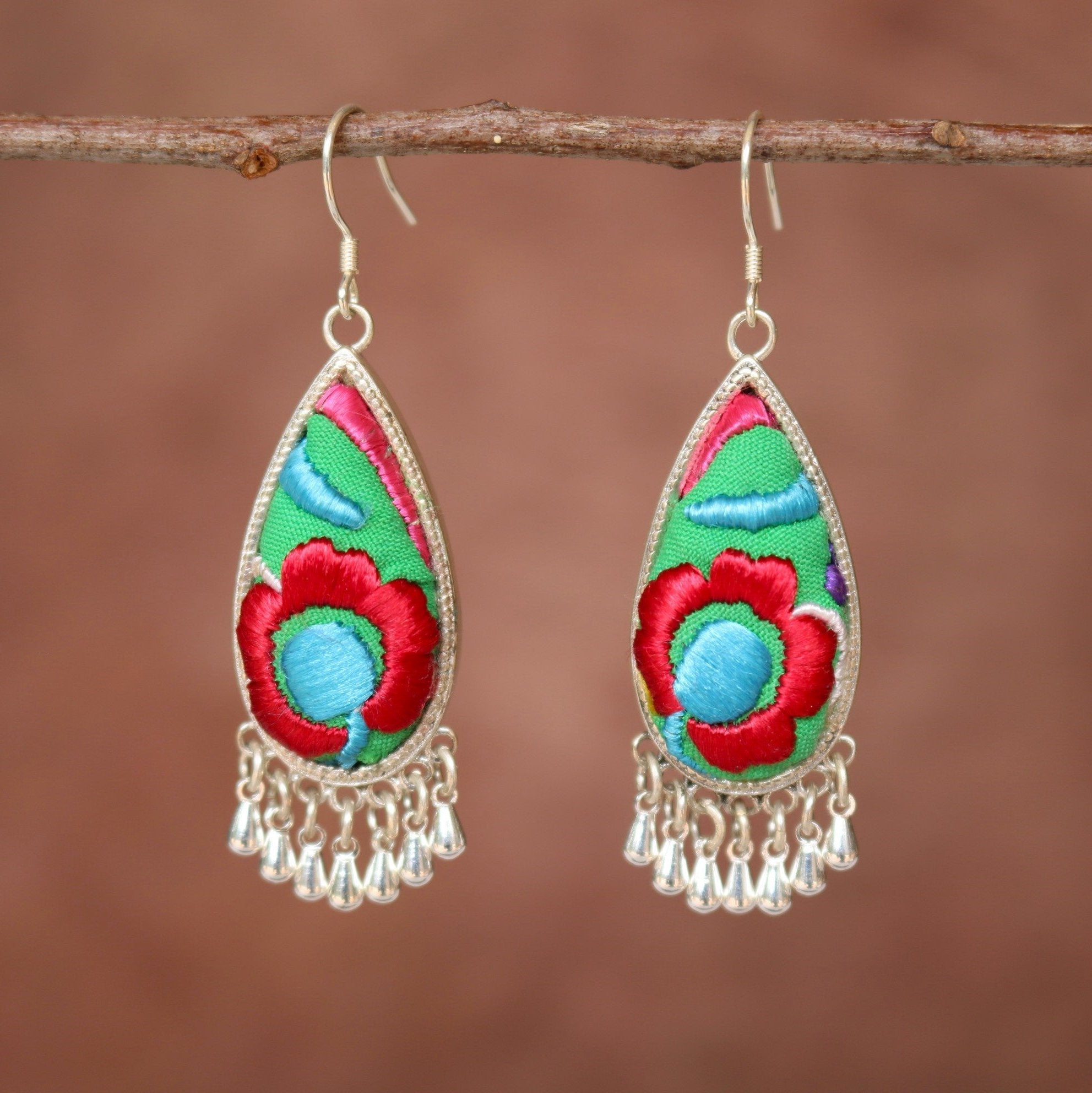 Serenity Hand Embroidered Teardrop Earrings