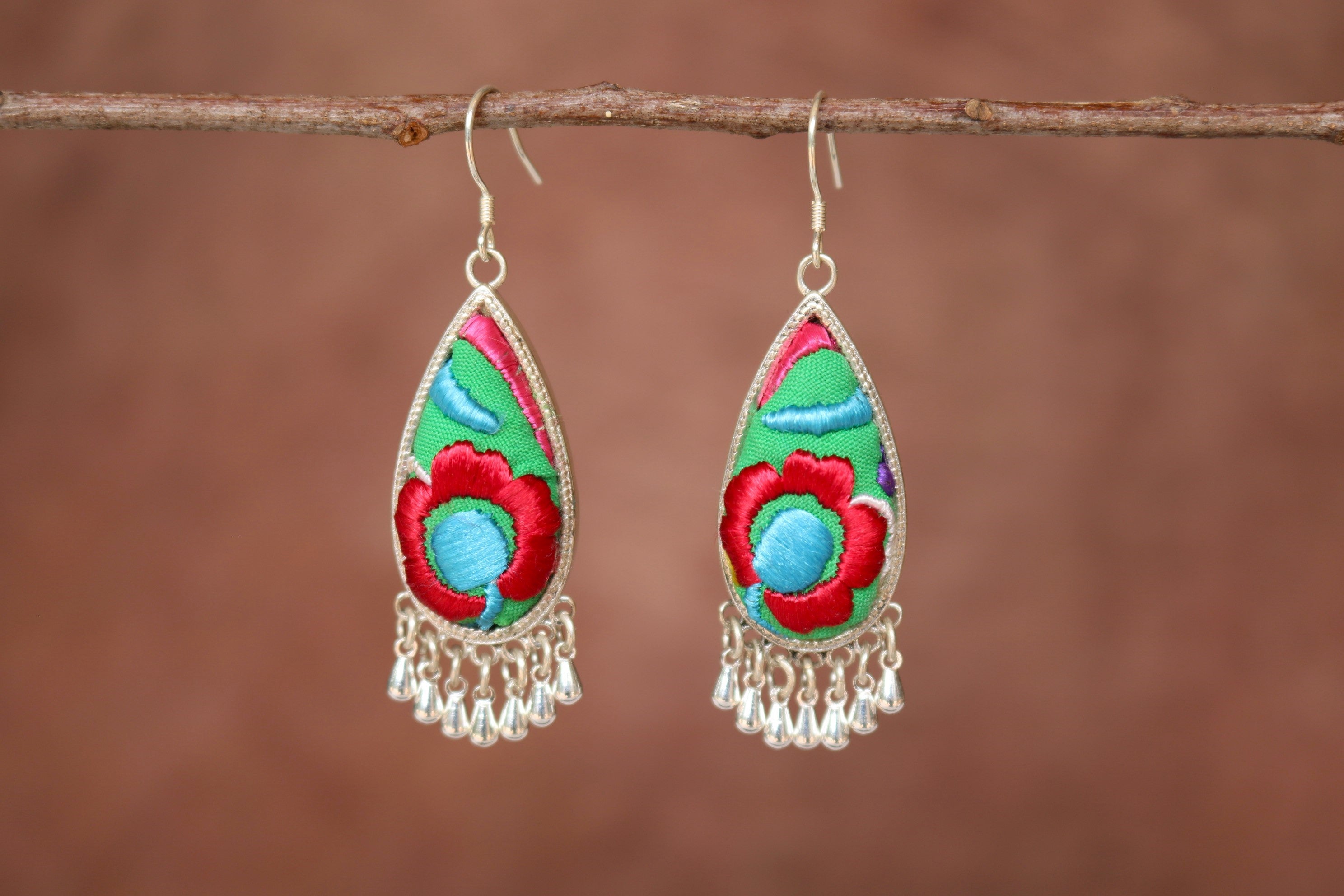 Serenity Embroidered Teardrop Earrings