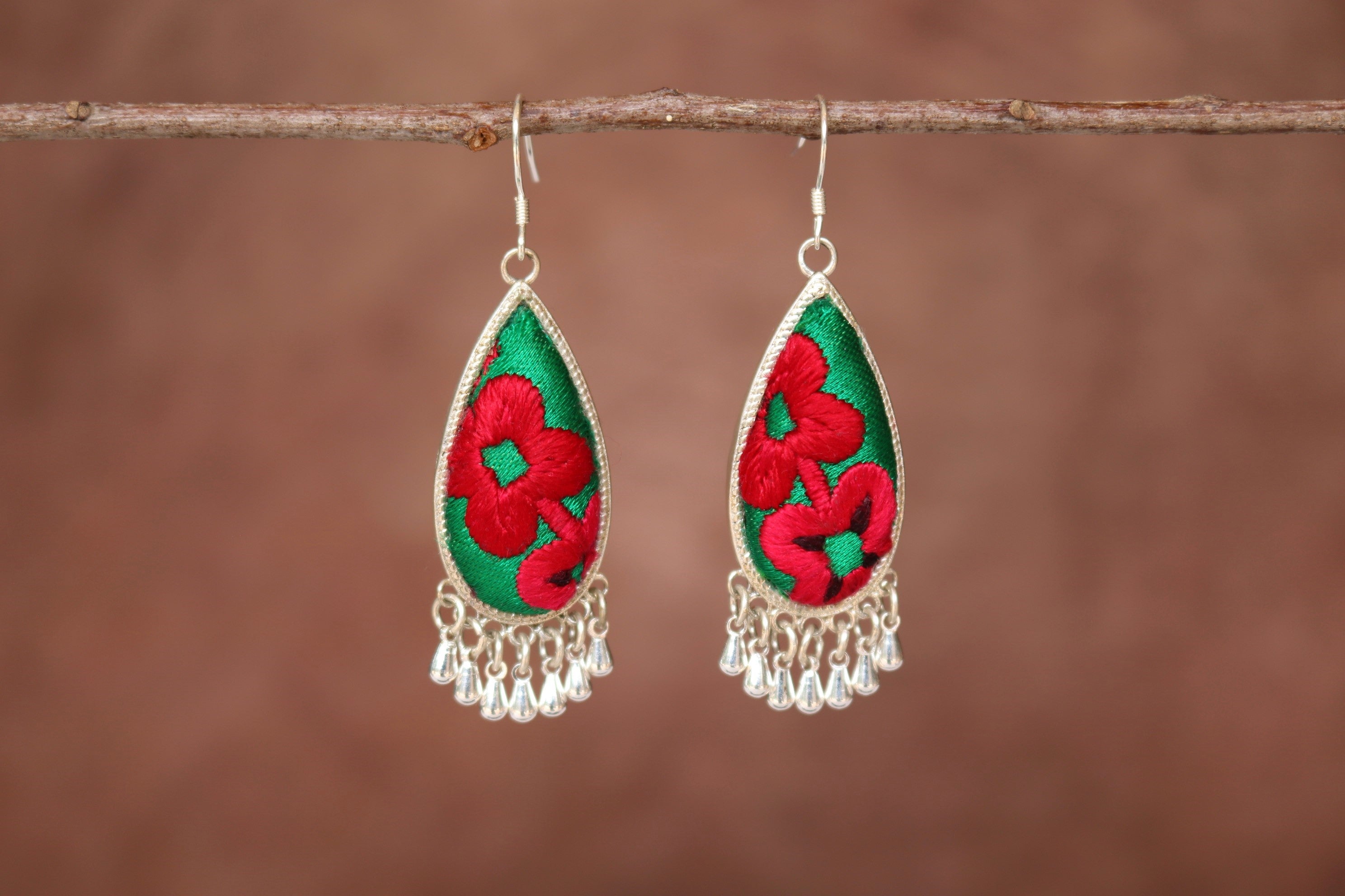 Serenity Embroidered Teardrop Earrings