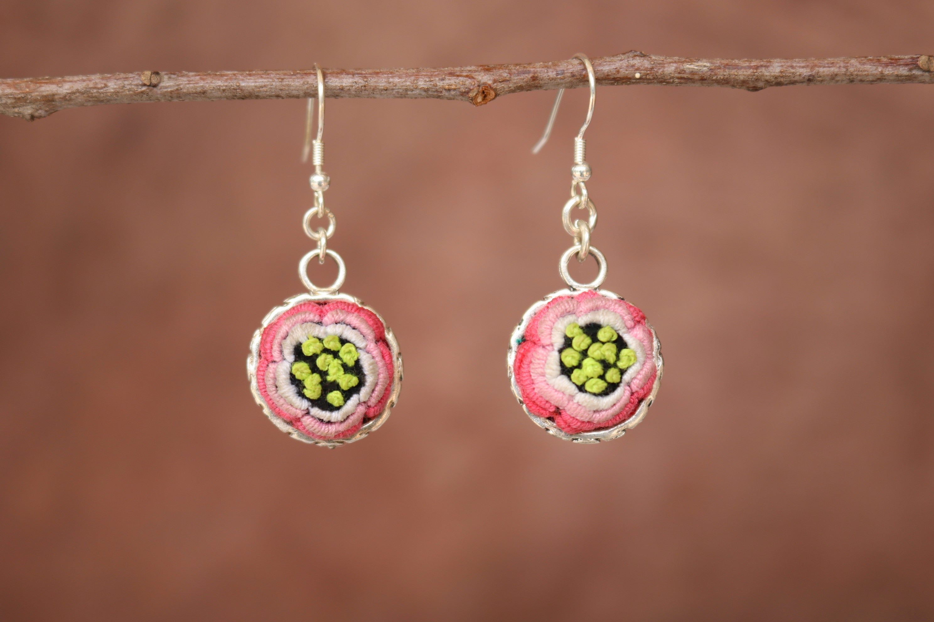 Serenity Circle Embroidered Ball Earrings