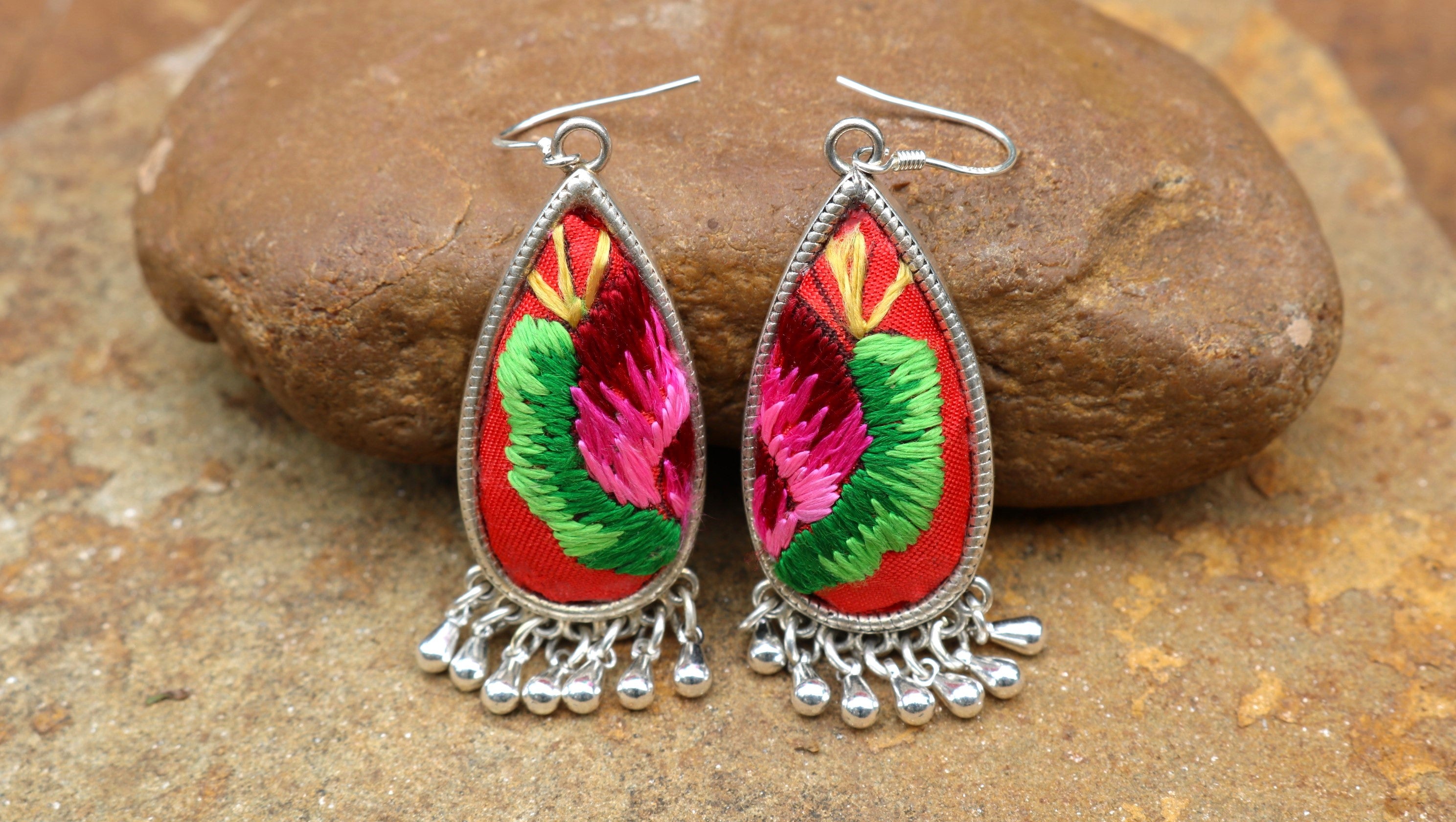 Serenity Embroidered Teardrop Earrings