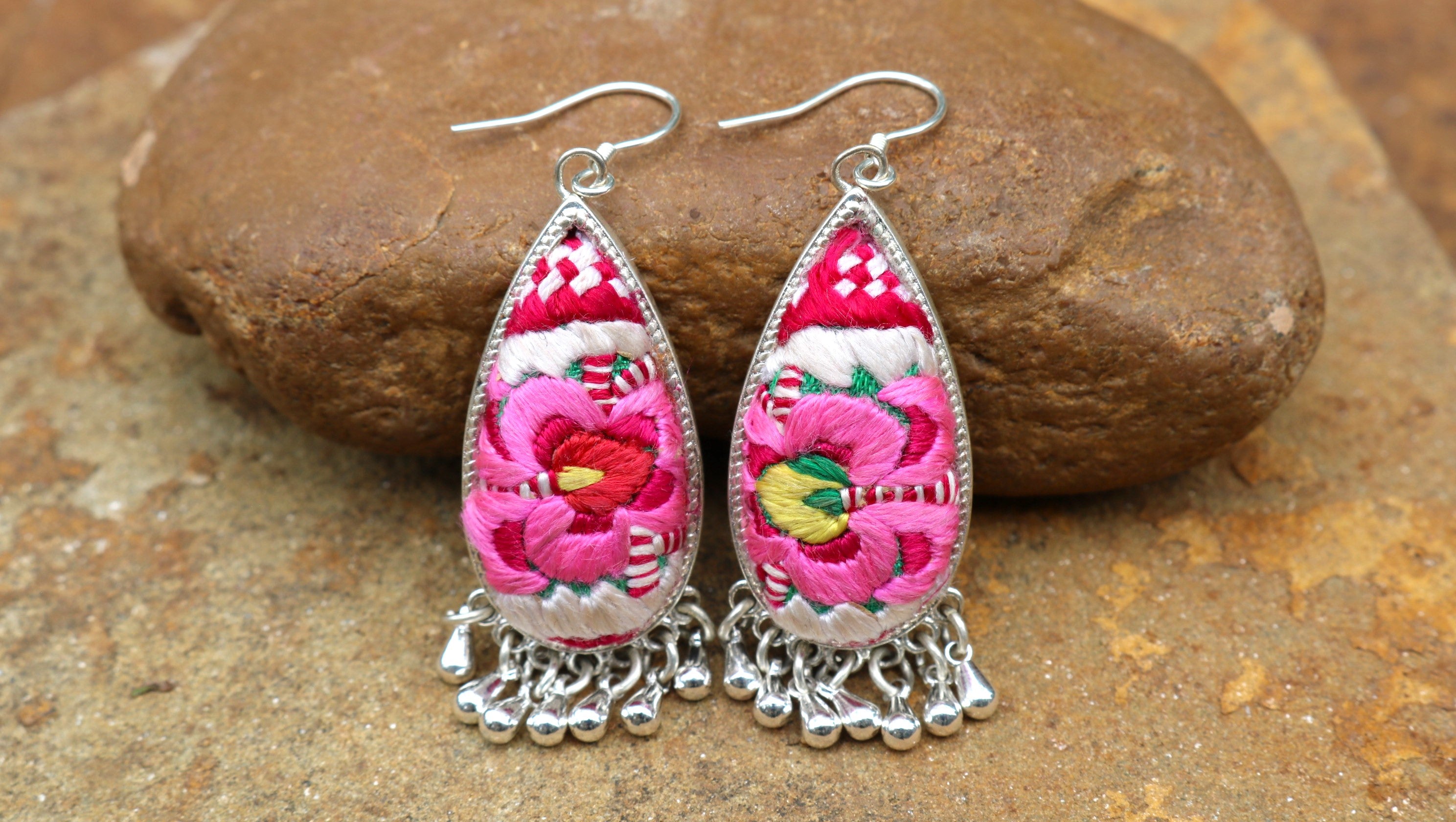 Serenity Embroidered Teardrop Earrings