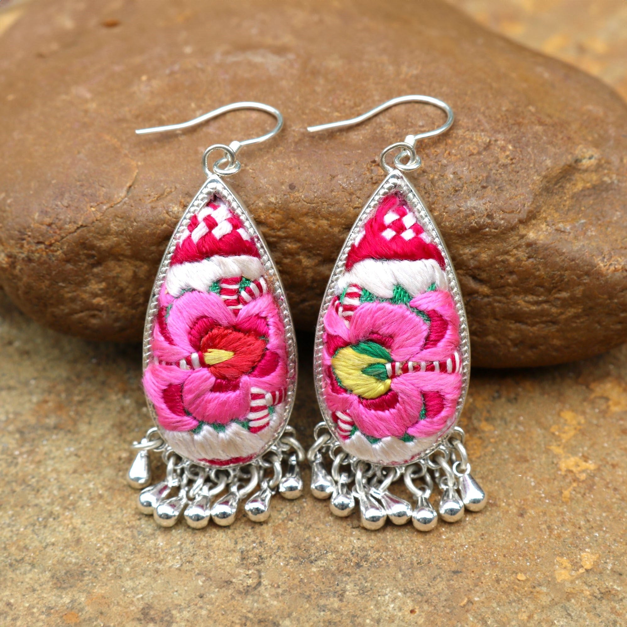 Serenity Hand Embroidered Teardrop Earrings