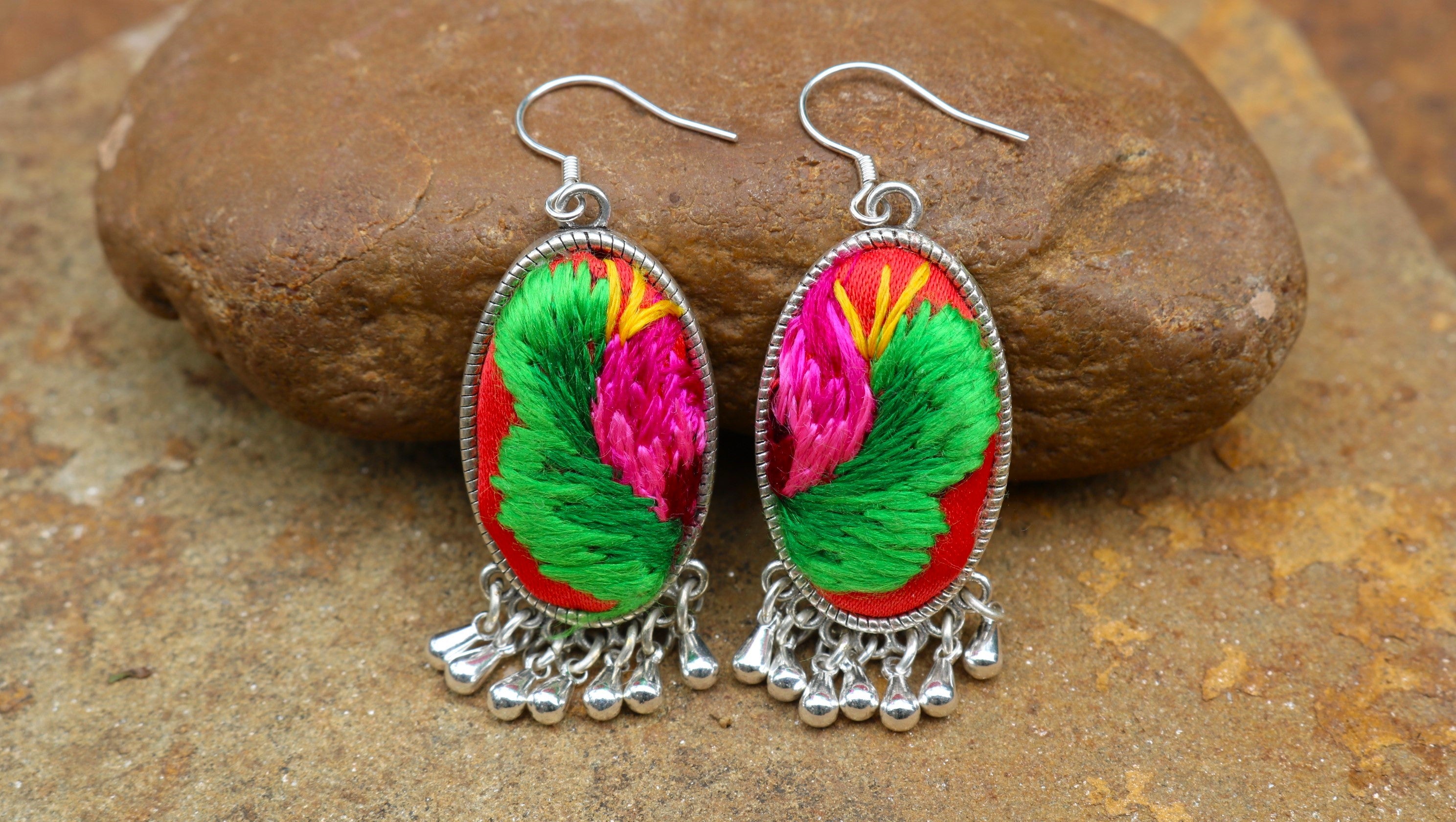 Serenity Embroidered Teardrop Earrings