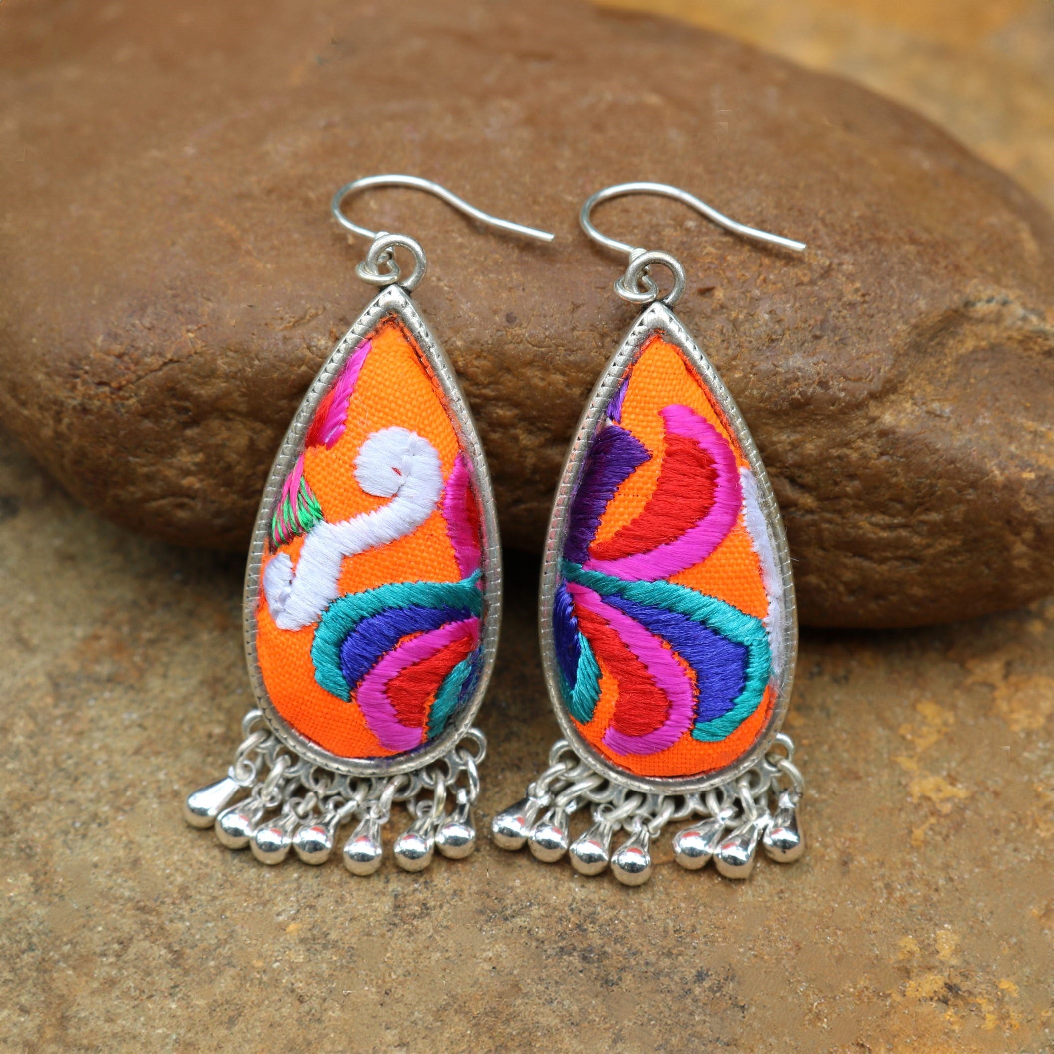 Serenity Hand Embroidered Teardrop Earrings