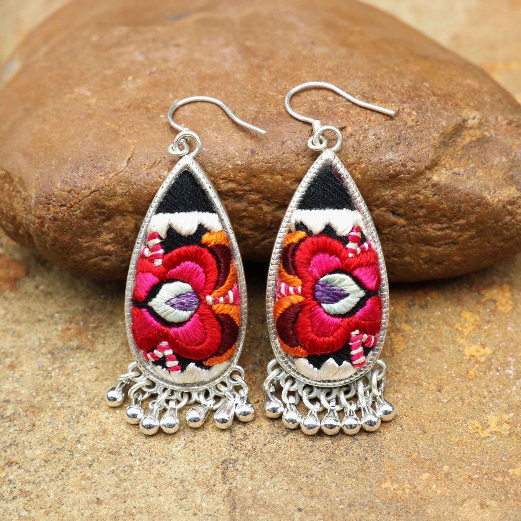 Serenity Hand Embroidered Teardrop Earrings