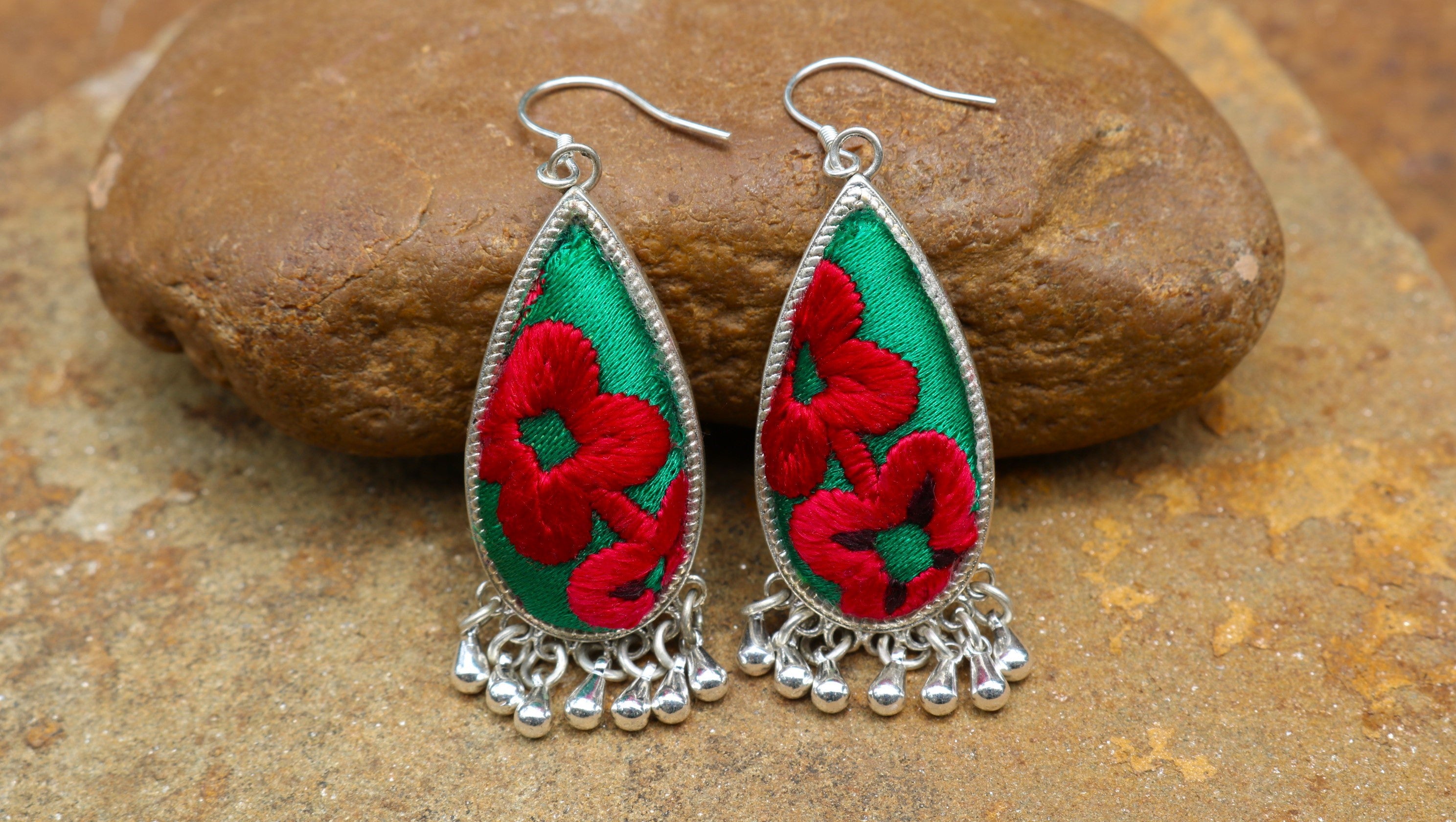 Serenity Embroidered Teardrop Earrings