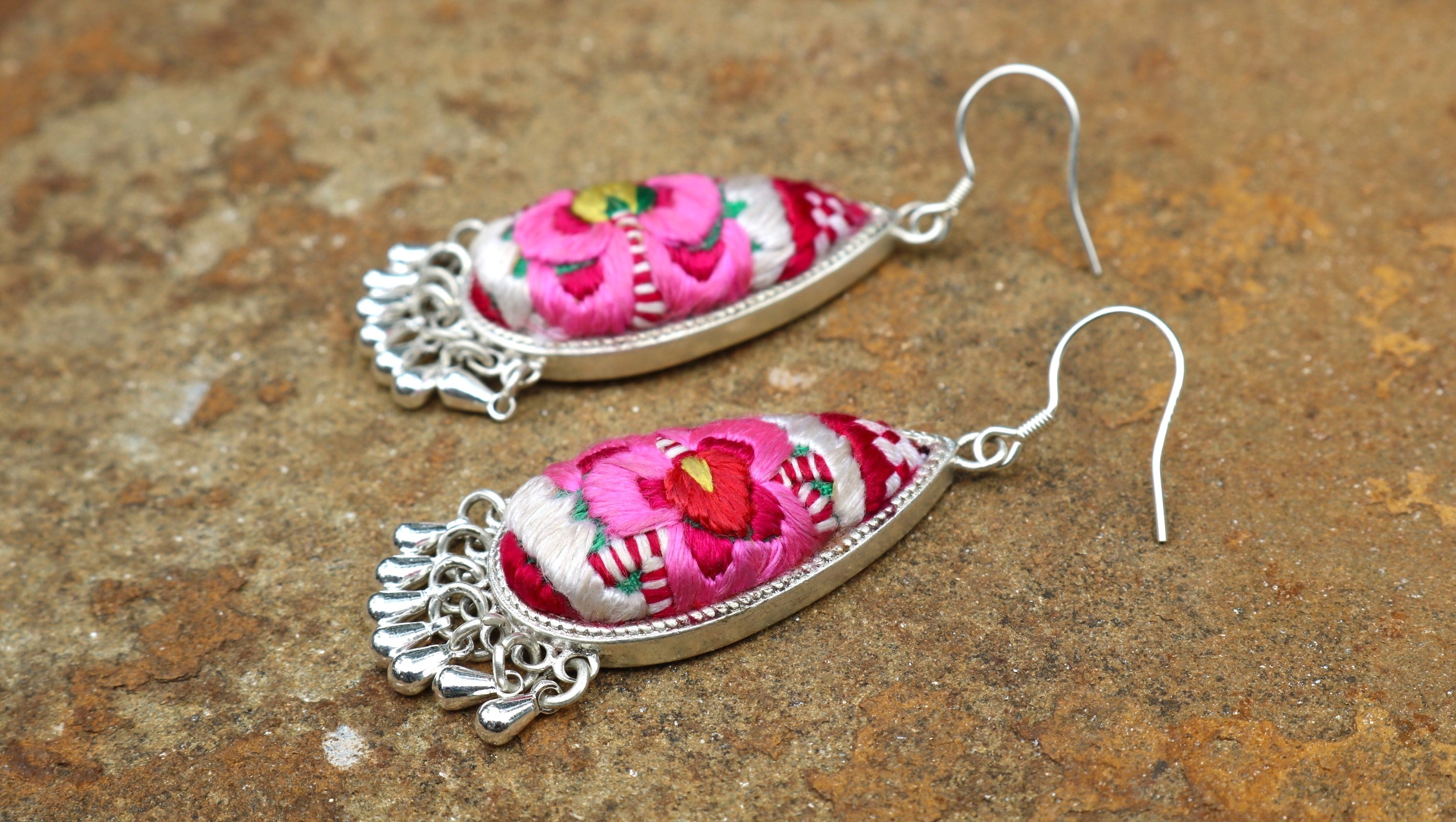 Serenity Embroidered Teardrop Earrings