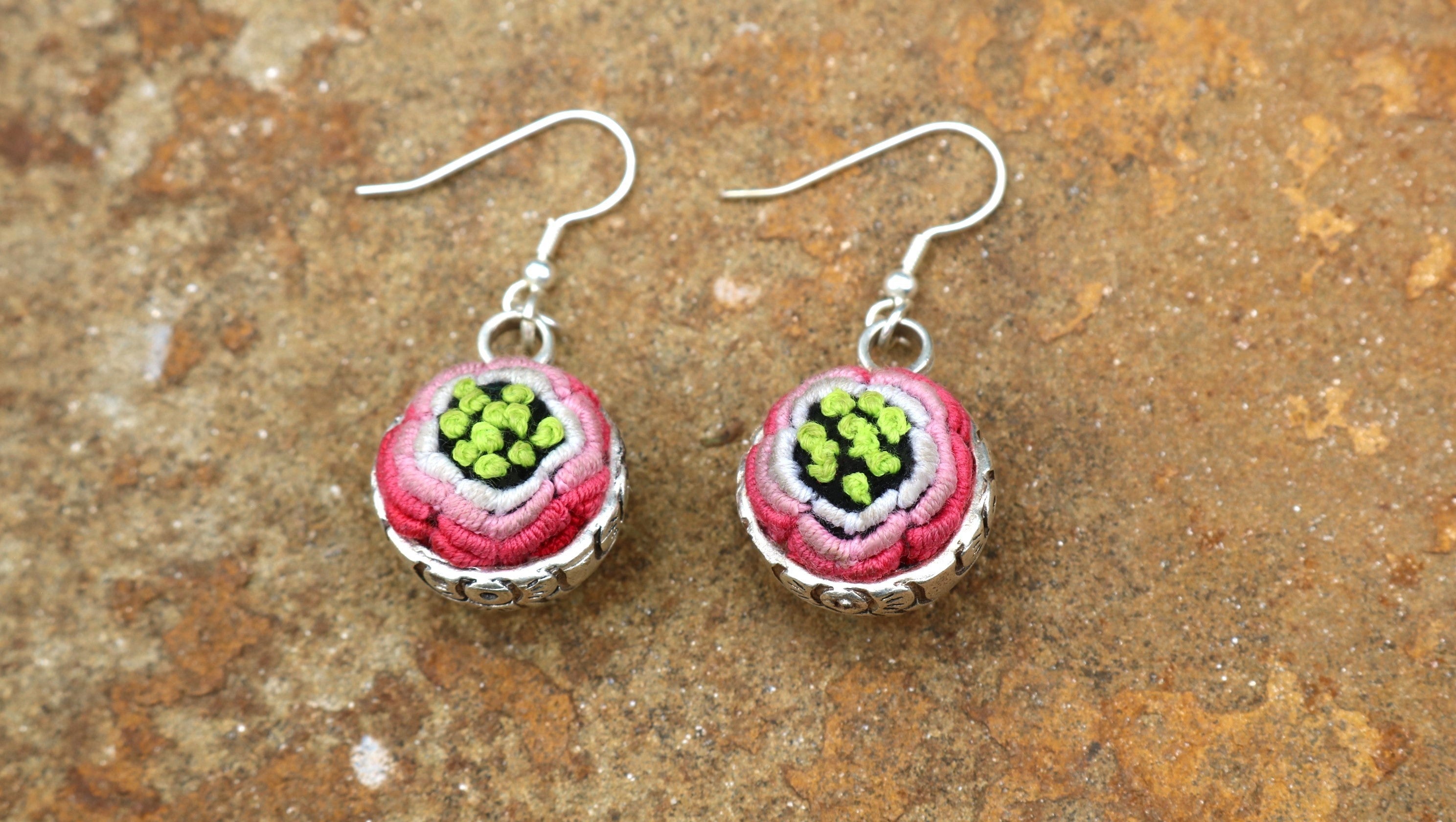 Serenity Circle Embroidered Ball Earrings