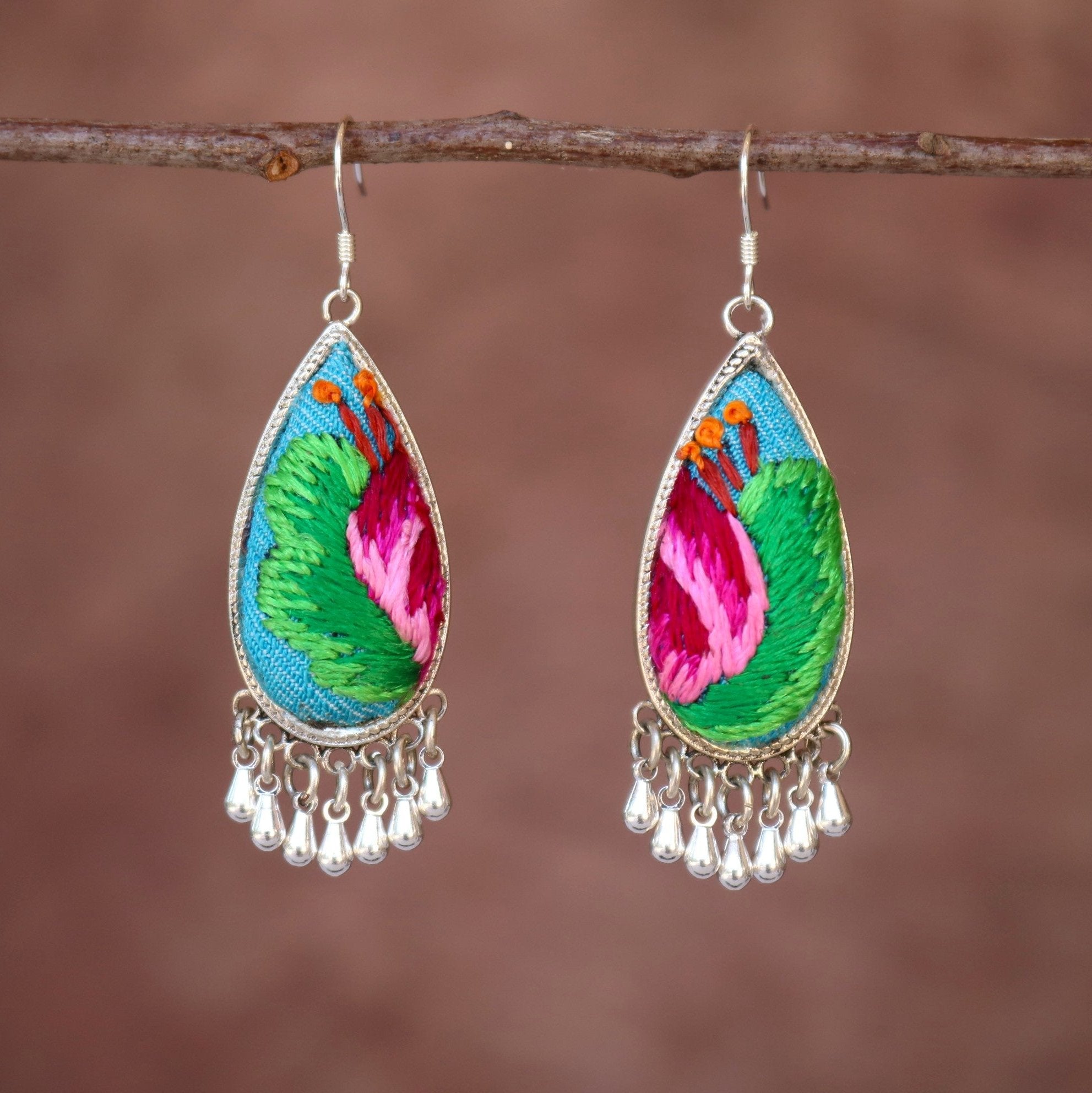 Serenity Embroidered Teardrop Earrings