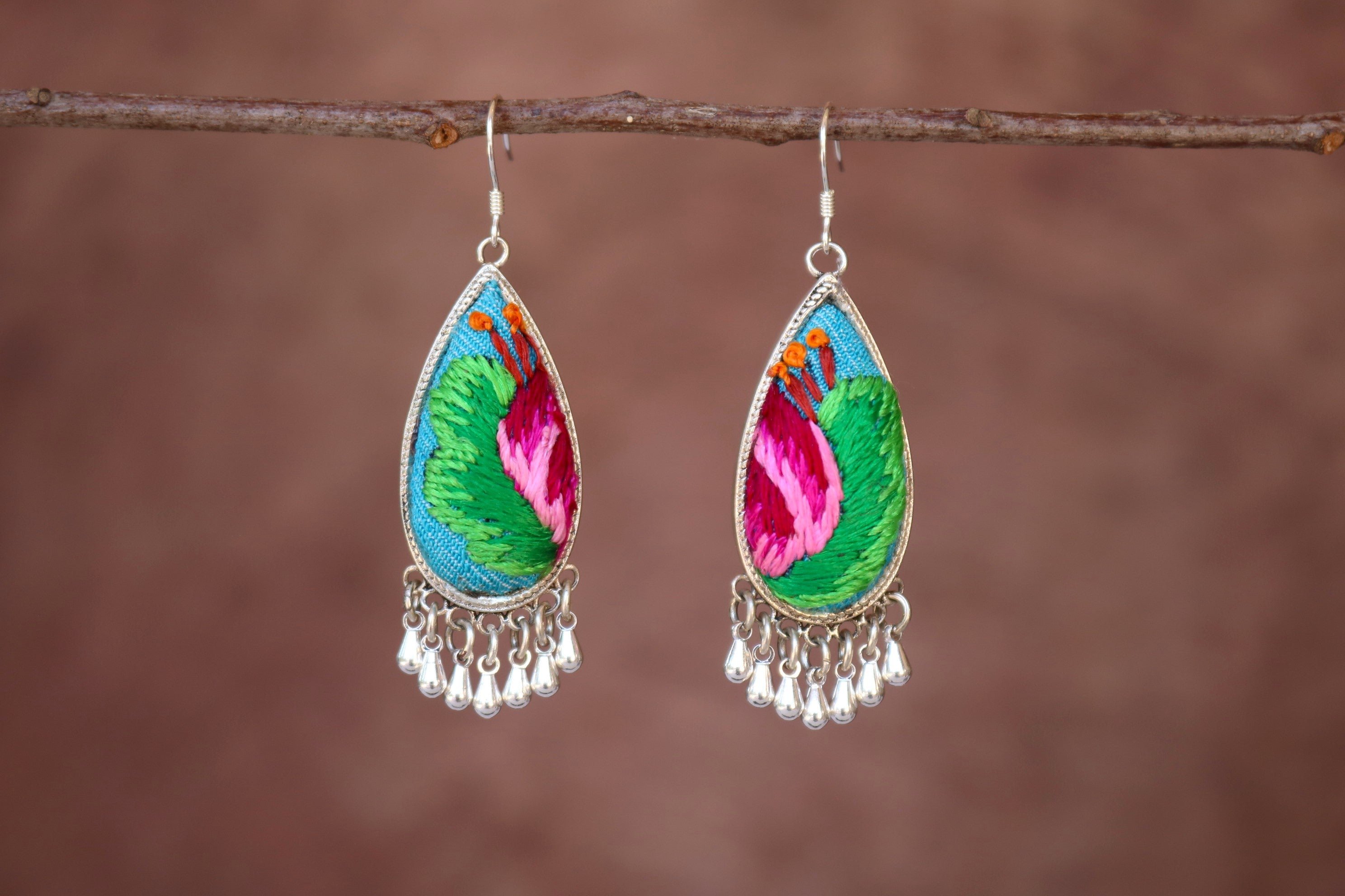 Serenity Embroidered Teardrop Earrings