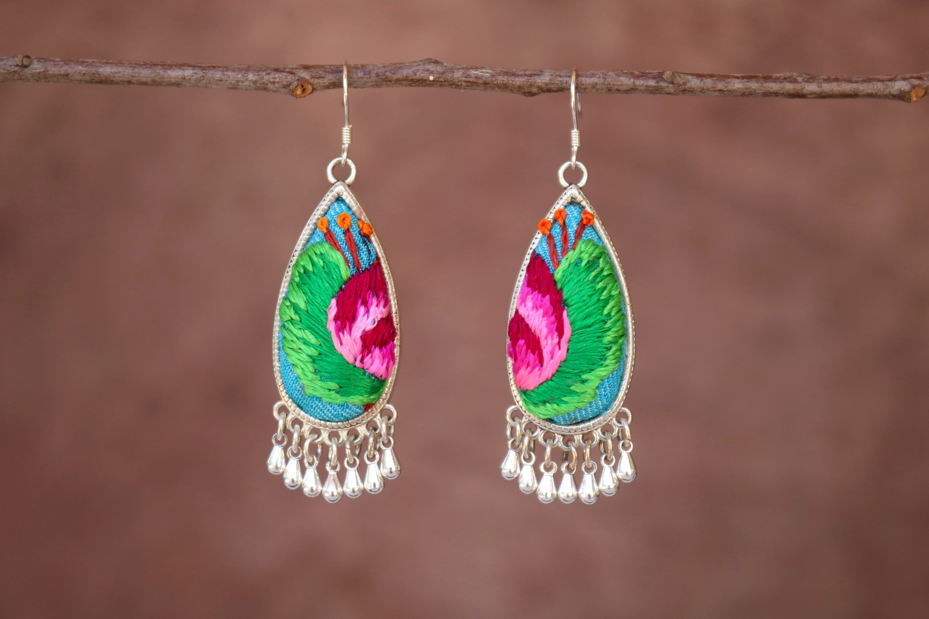 Serenity Embroidered Teardrop Earrings