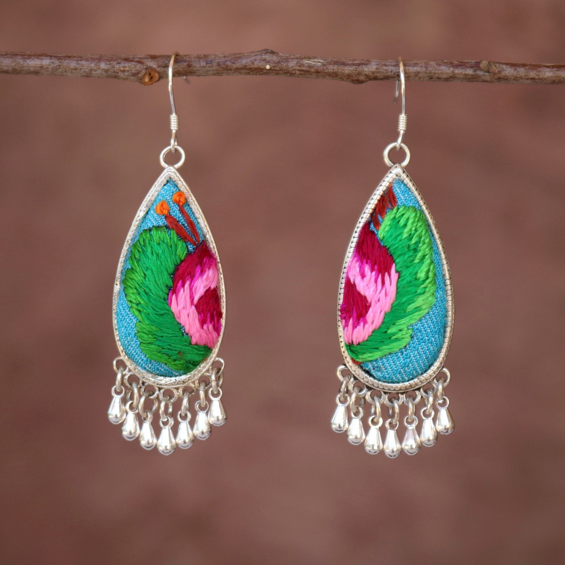 Serenity Embroidered Teardrop Earrings