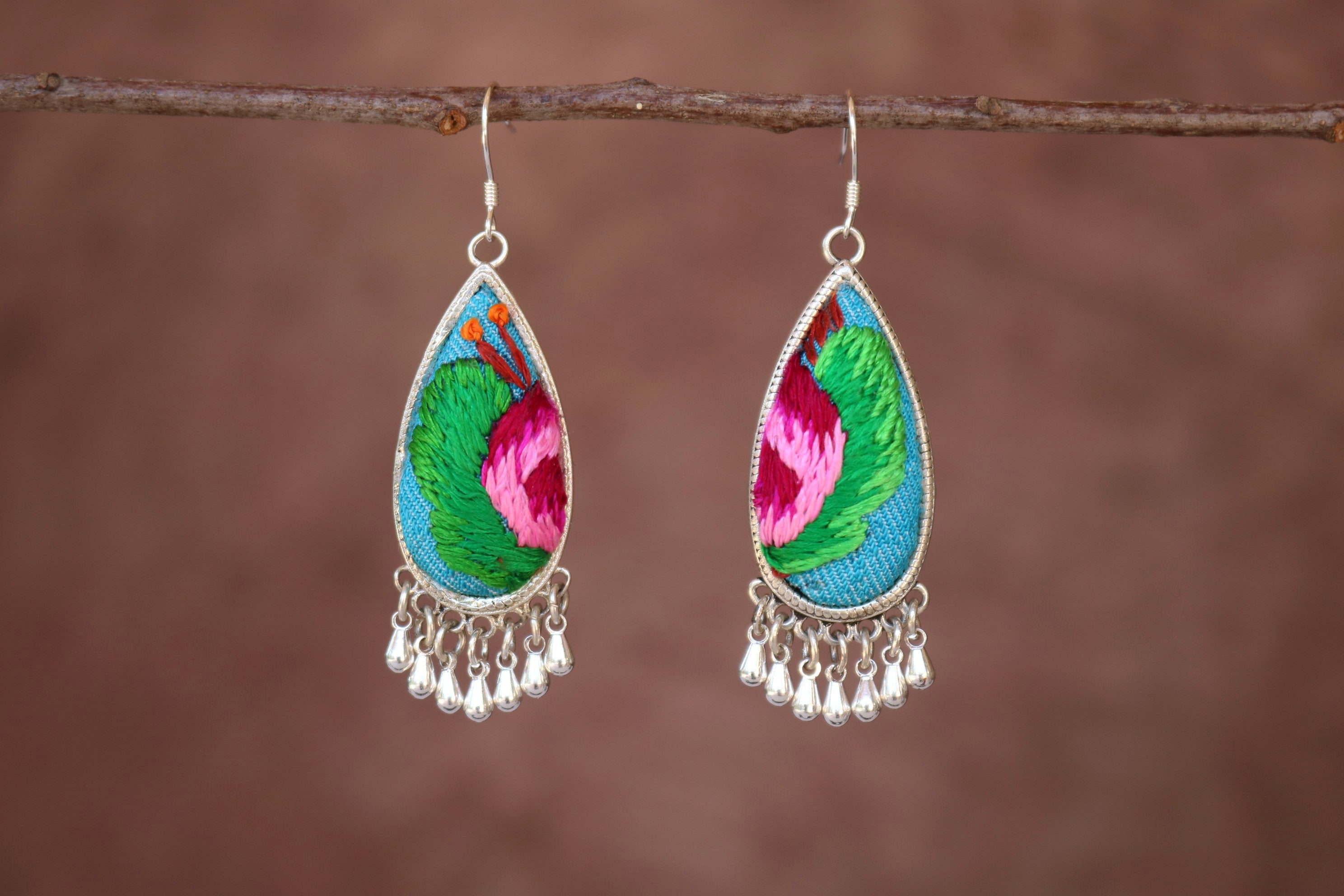 Serenity Embroidered Teardrop Earrings