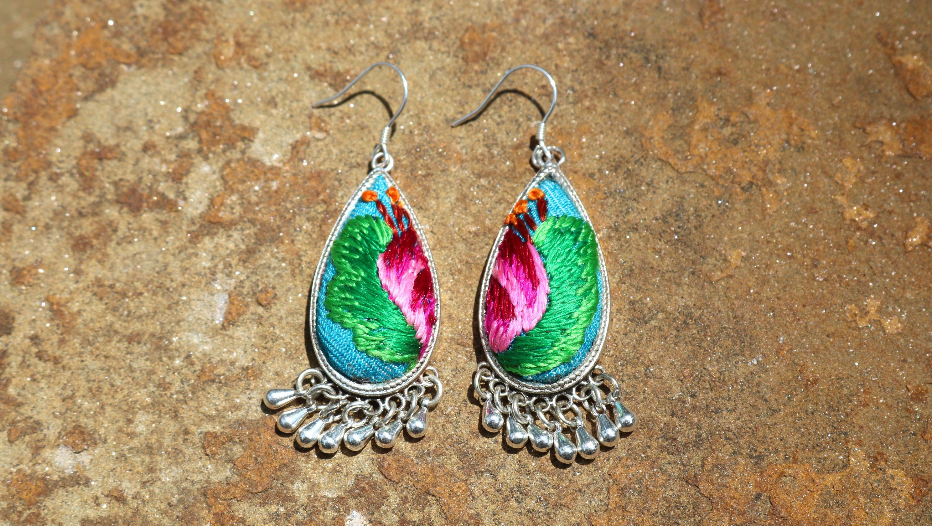 Serenity Embroidered Teardrop Earrings